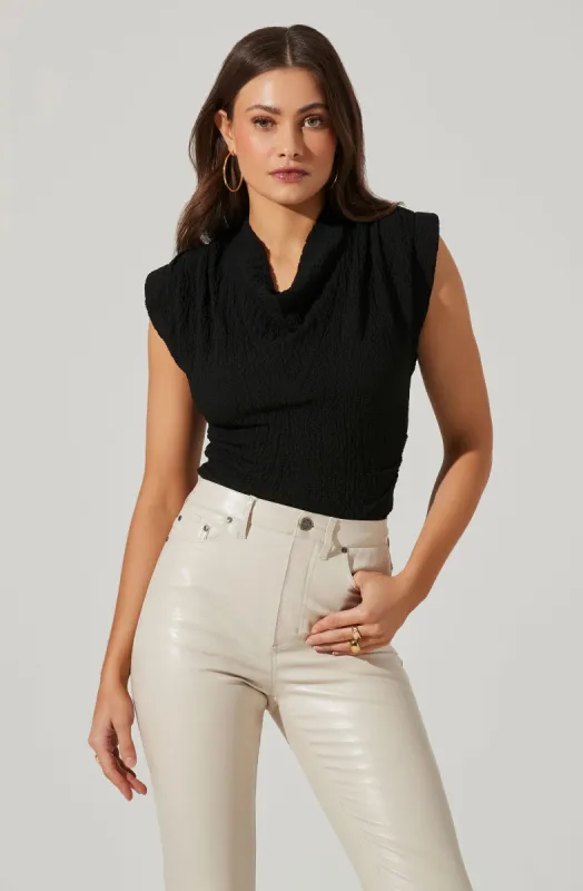 Pleated Cowl Neck Power Shoulder Tank sold by Astr