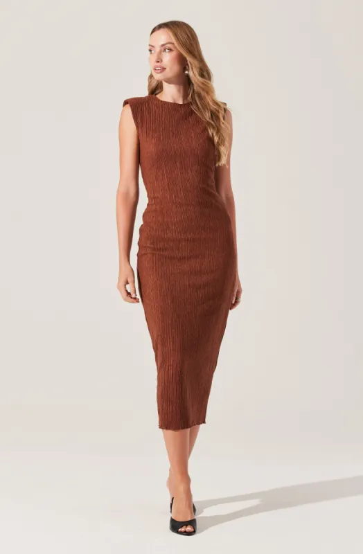 Plisse Straight Neck Midi Dress sold by Astr