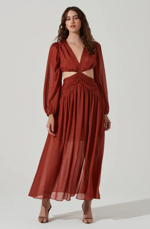 Metallic Twist Cutout Waist Maxi Dress sold by Astr