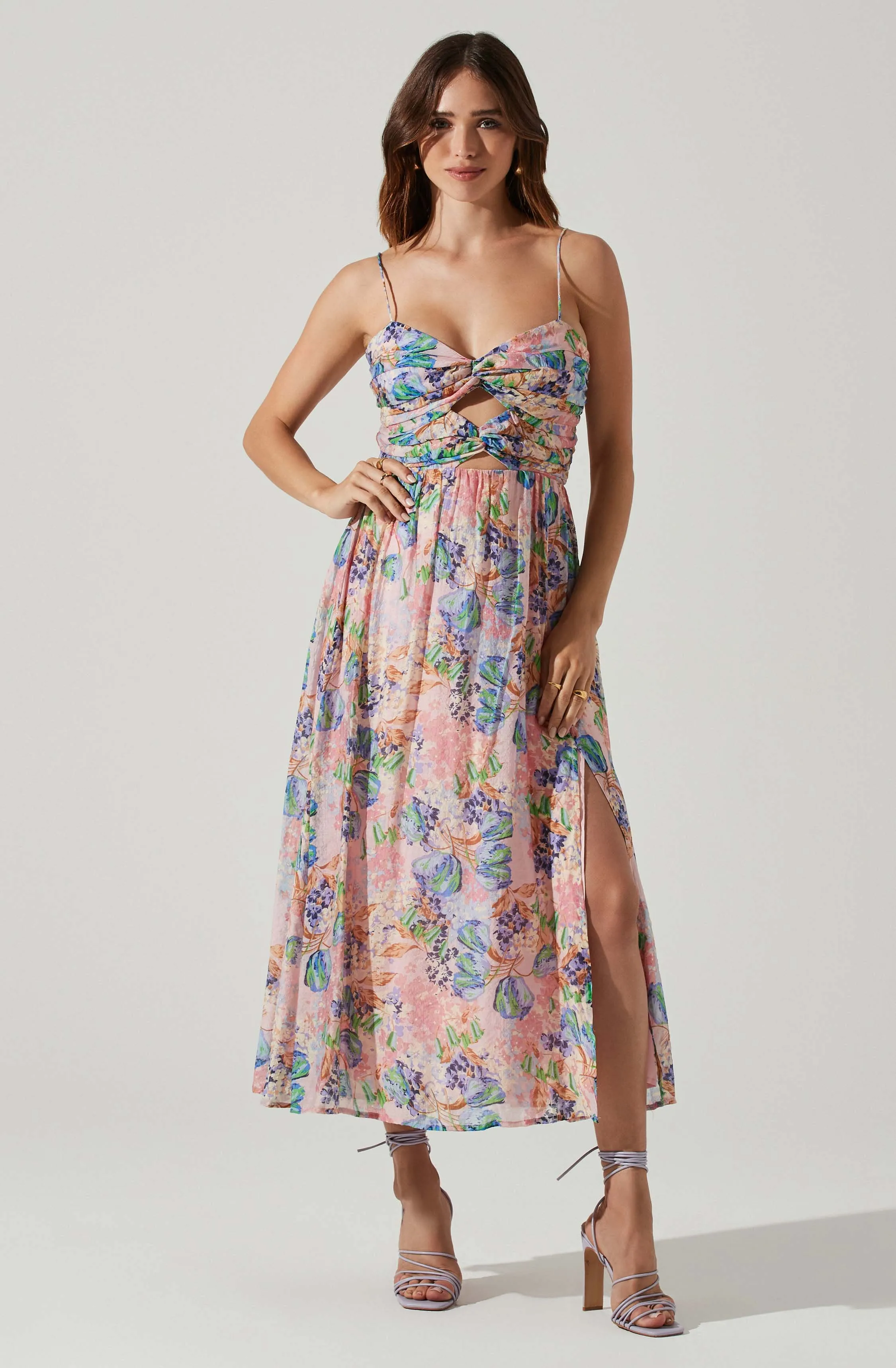 Emine Floral Bust Cutout Midi Dress sold by Astr