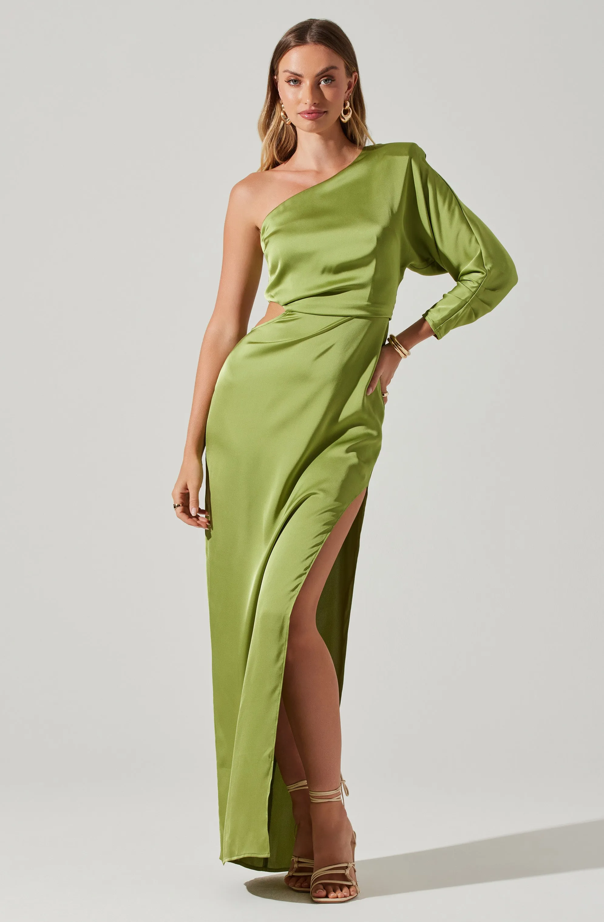 Amari Satin Cutout One Shoulder Maxi Dress sold by Astr