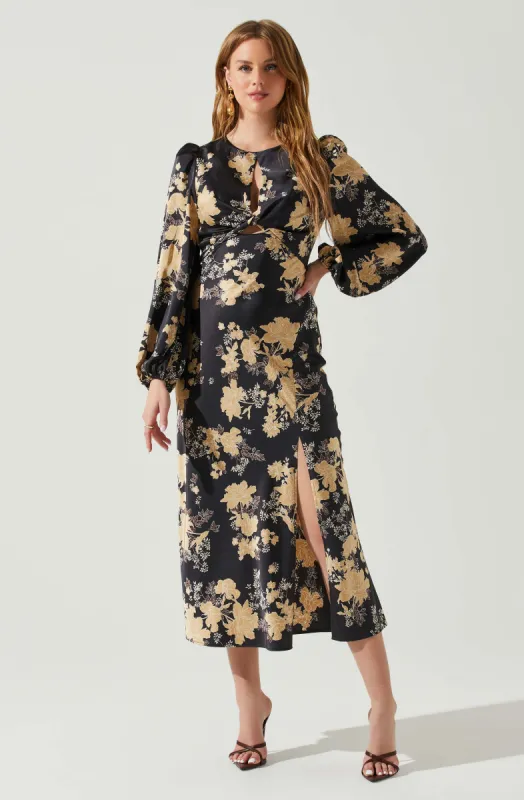 Suzy Floral Satin Front Cutout Midi Dress sold by Astr
