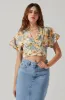 Satin Tie Back Flutter Sleeve Top sold by Astr