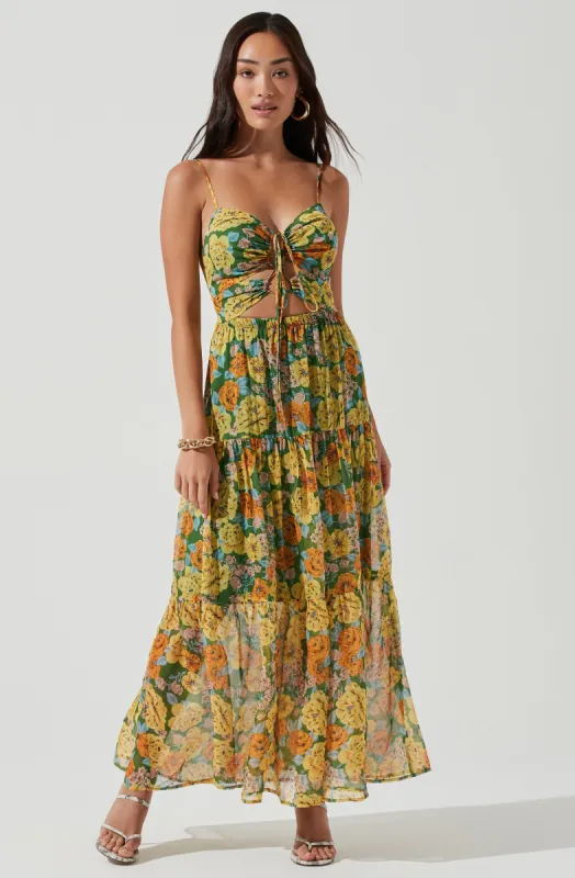 Brandy Floral Cinched Front Cutout Maxi Dress sold by Astr