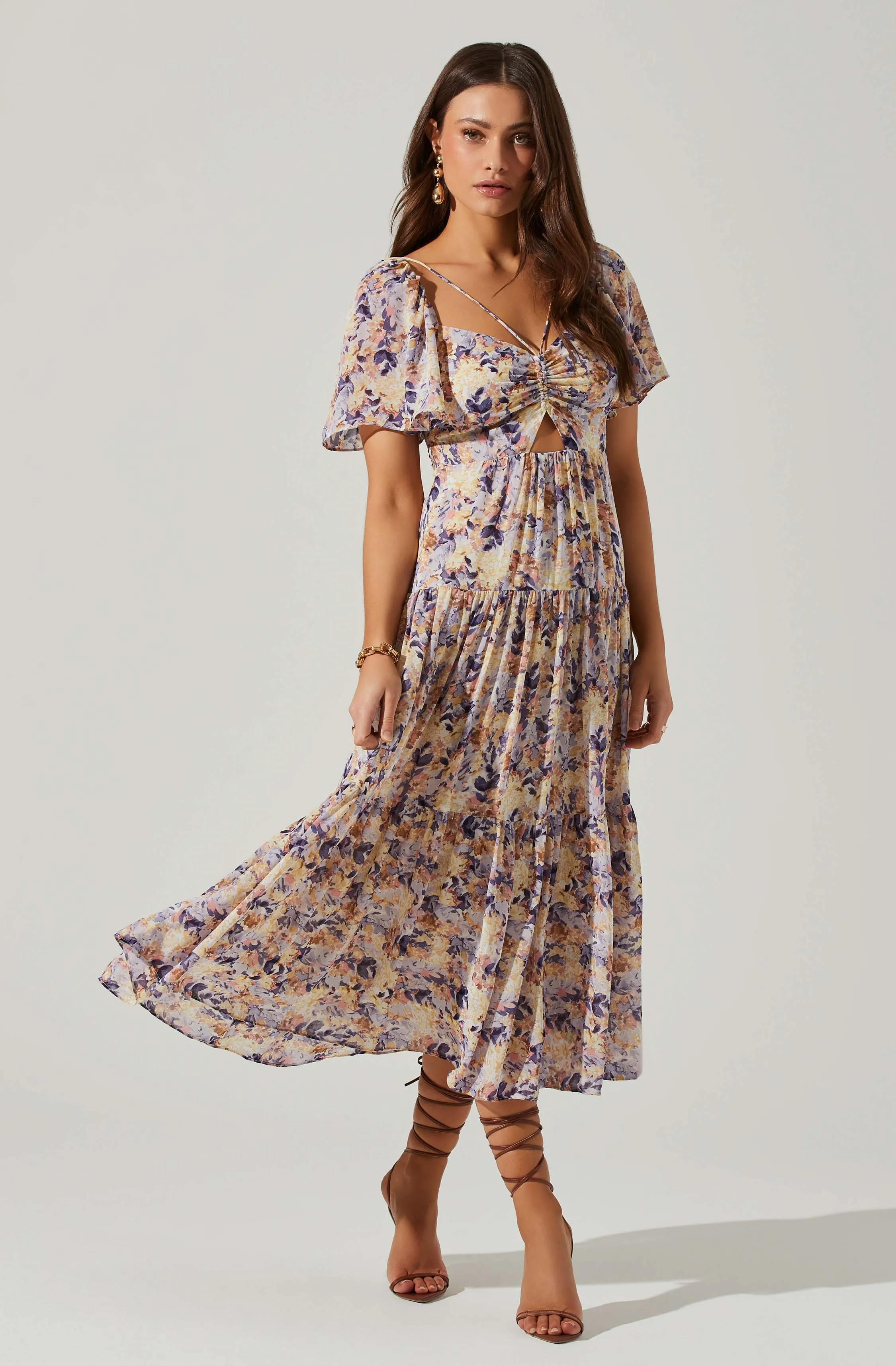 Floral Cinched Bust Cutout Center Midi Dress sold by Astr product image thumbnail 3
