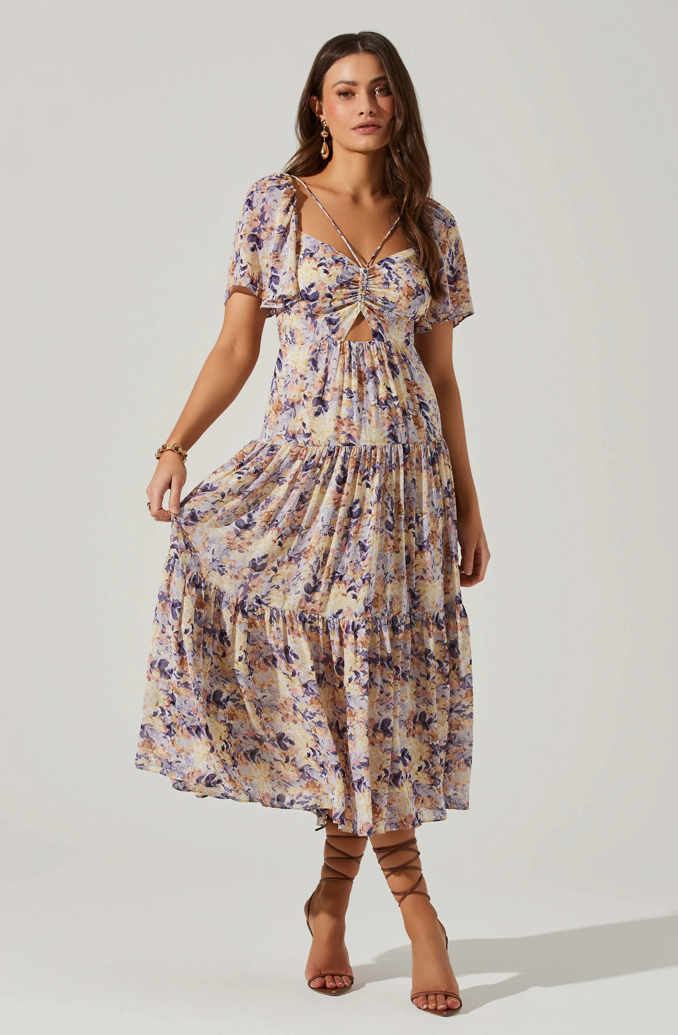 Floral Cinched Bust Cutout Center Midi Dress sold by Astr