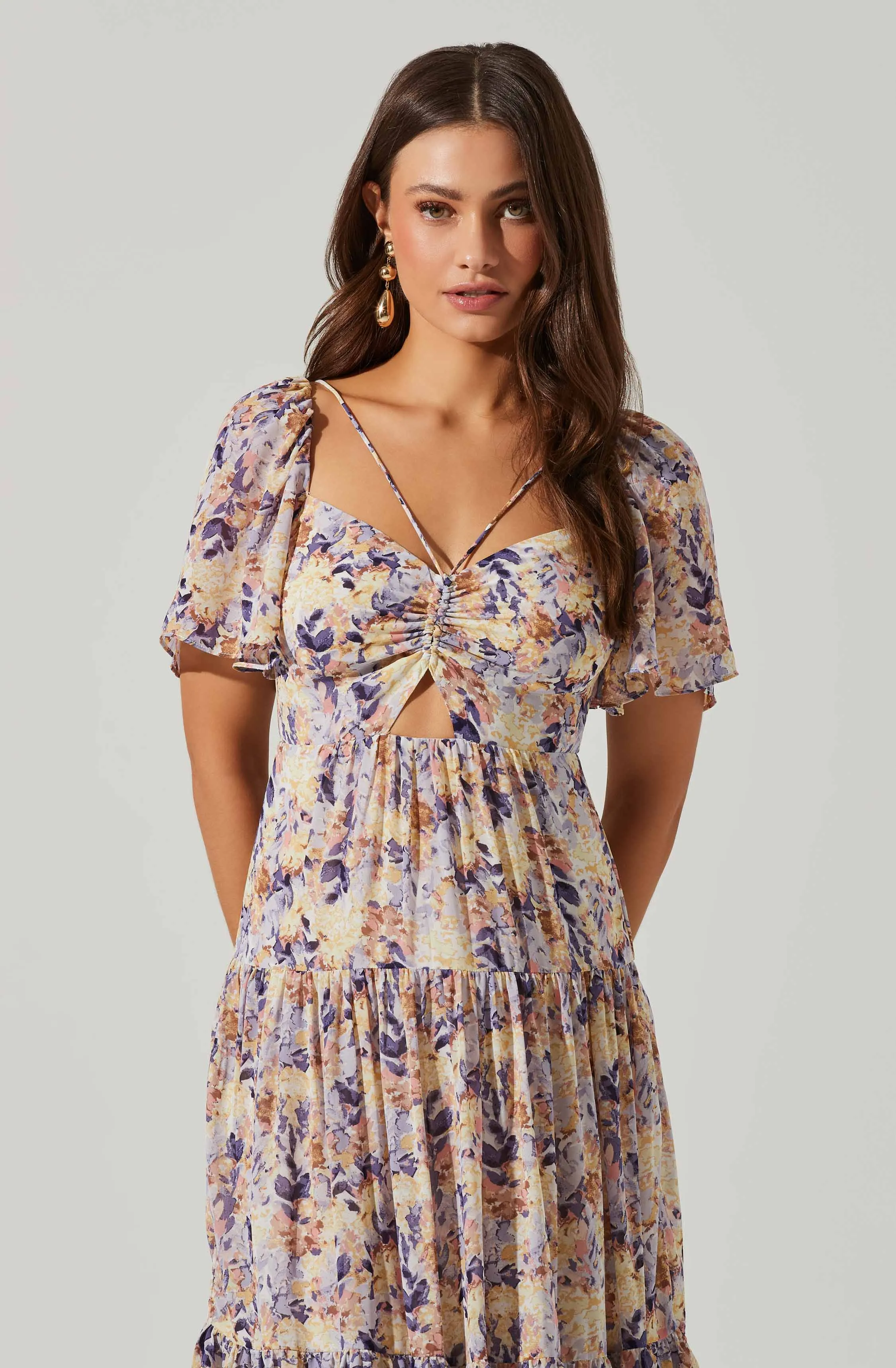 Floral Cinched Bust Cutout Center Midi Dress sold by Astr product image thumbnail 4