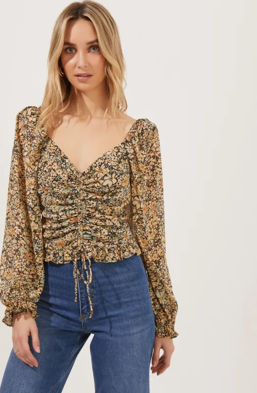 Love Song Floral Ruched Frill Puff Sleeve Top sold by Astr