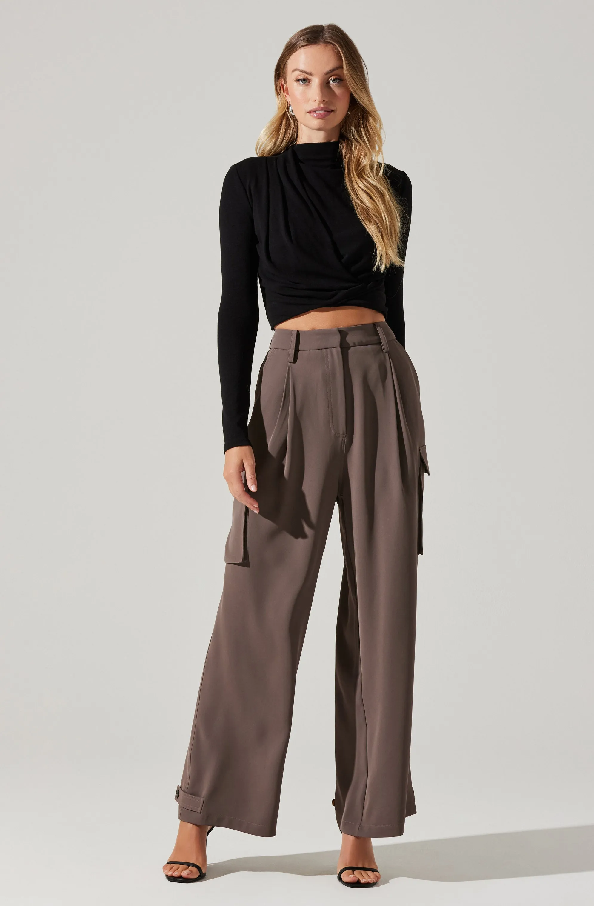 Pleated Wide Leg Cargo Pants sold by Astr