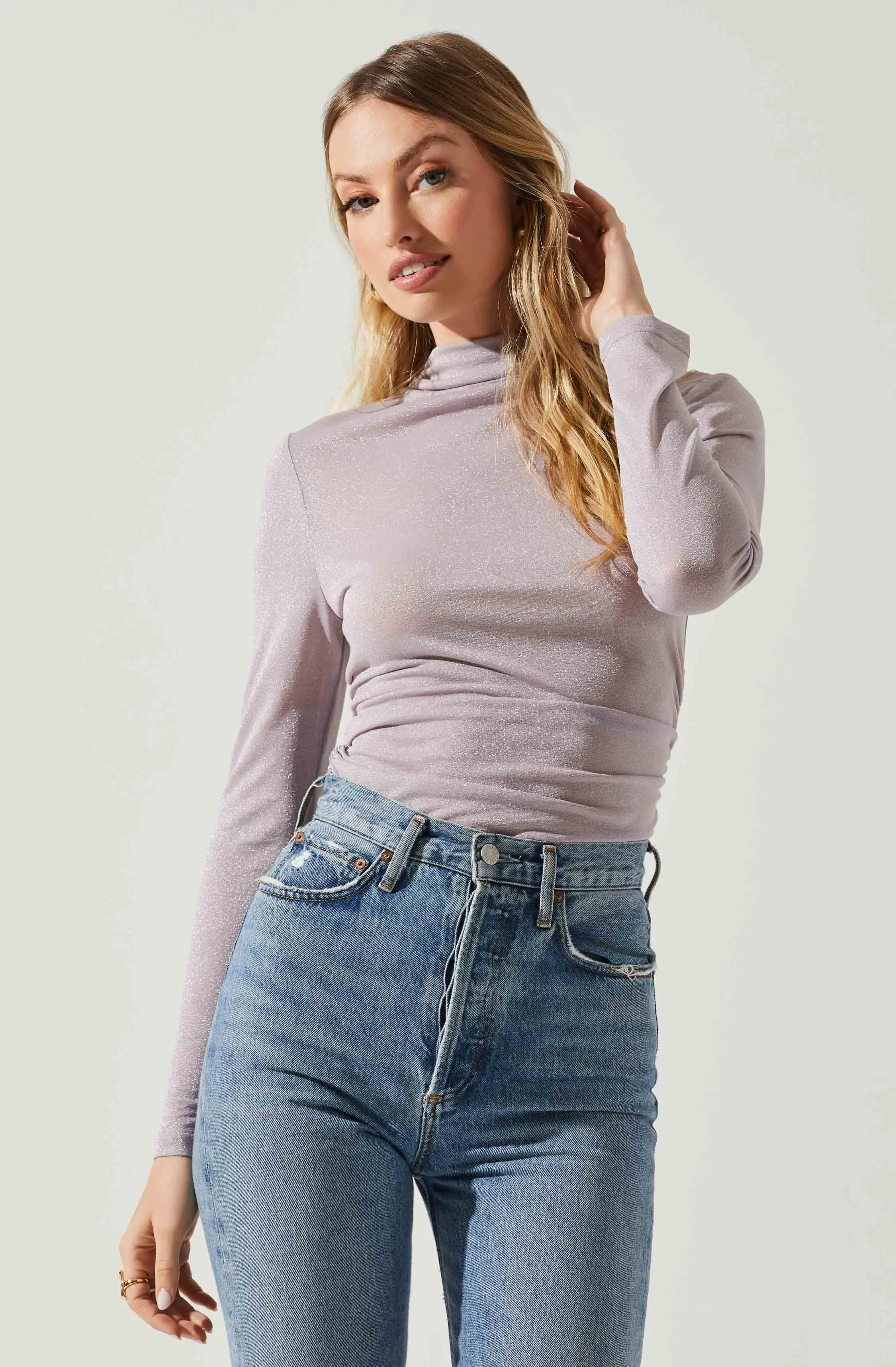 Jobelle Lurex Mock Neck Long Sleeve Top sold by Astr product image thumbnail 4