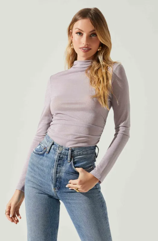 Jobelle Lurex Mock Neck Long Sleeve Top sold by Astr