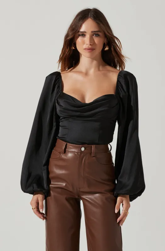 Arleth Satin Sweetheart Long Sleeve Top sold by Astr