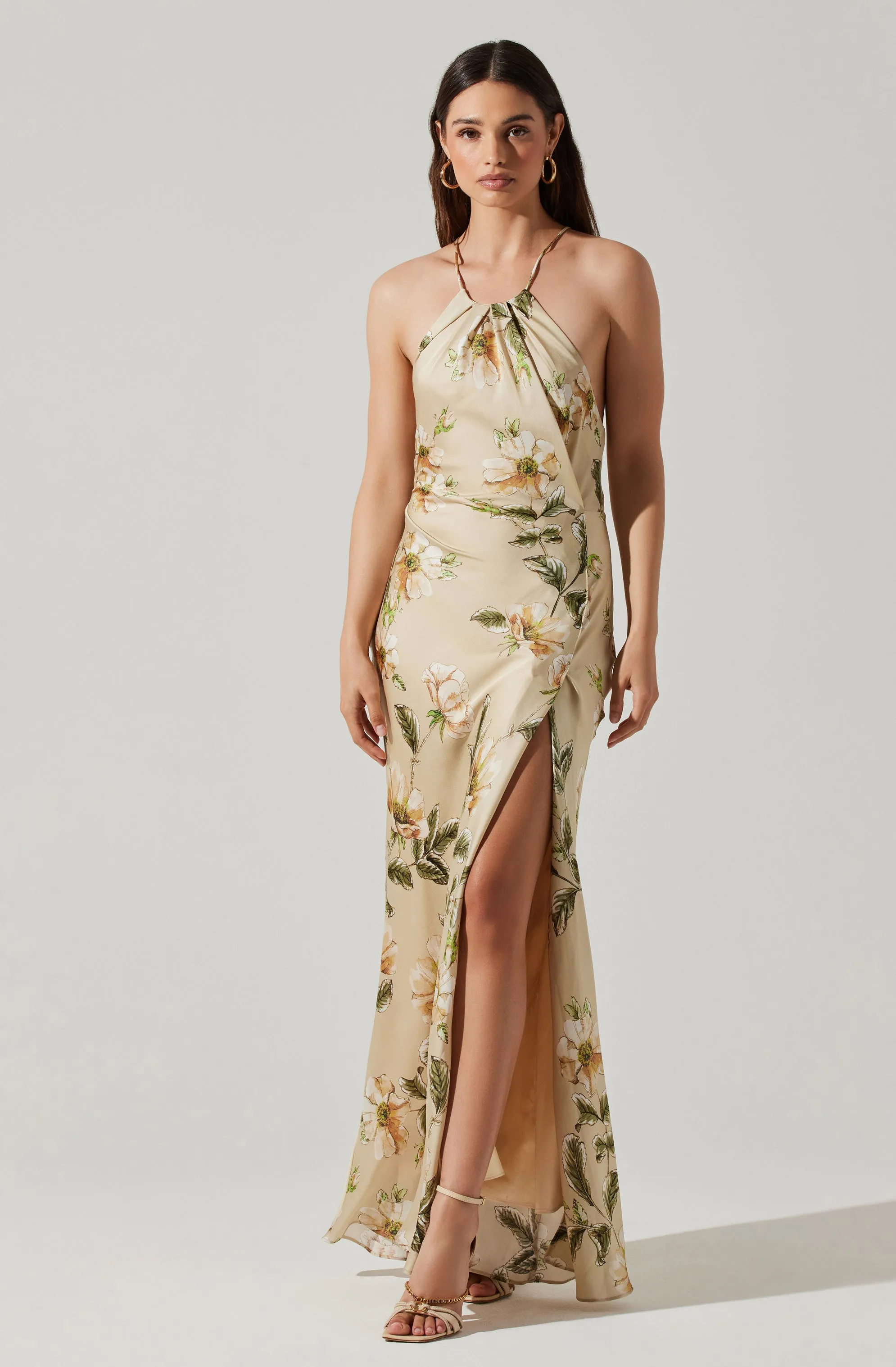 Elynor Satin Floral Halter Maxi Dress sold by Astr product image thumbnail 3