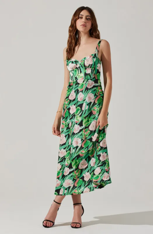 Satin Corset Floral Maxi Dress sold by Astr