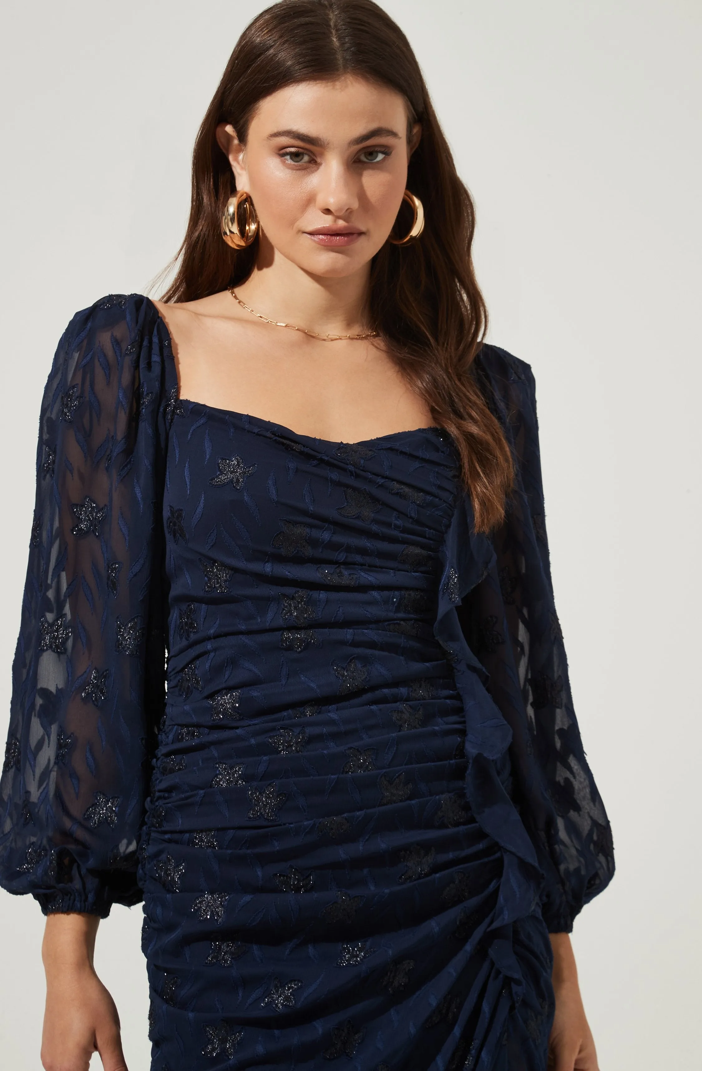 Athens Ruched Puff Sleeve Burnout Midi Dress sold by Astr product image thumbnail 4