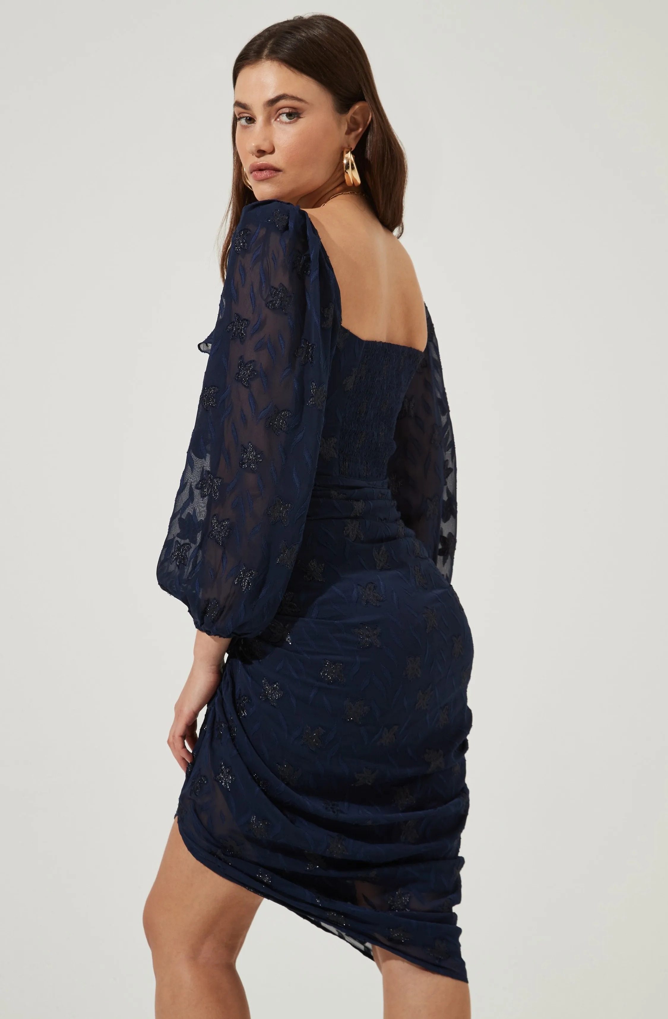 Athens Ruched Puff Sleeve Burnout Midi Dress sold by Astr product image thumbnail 2