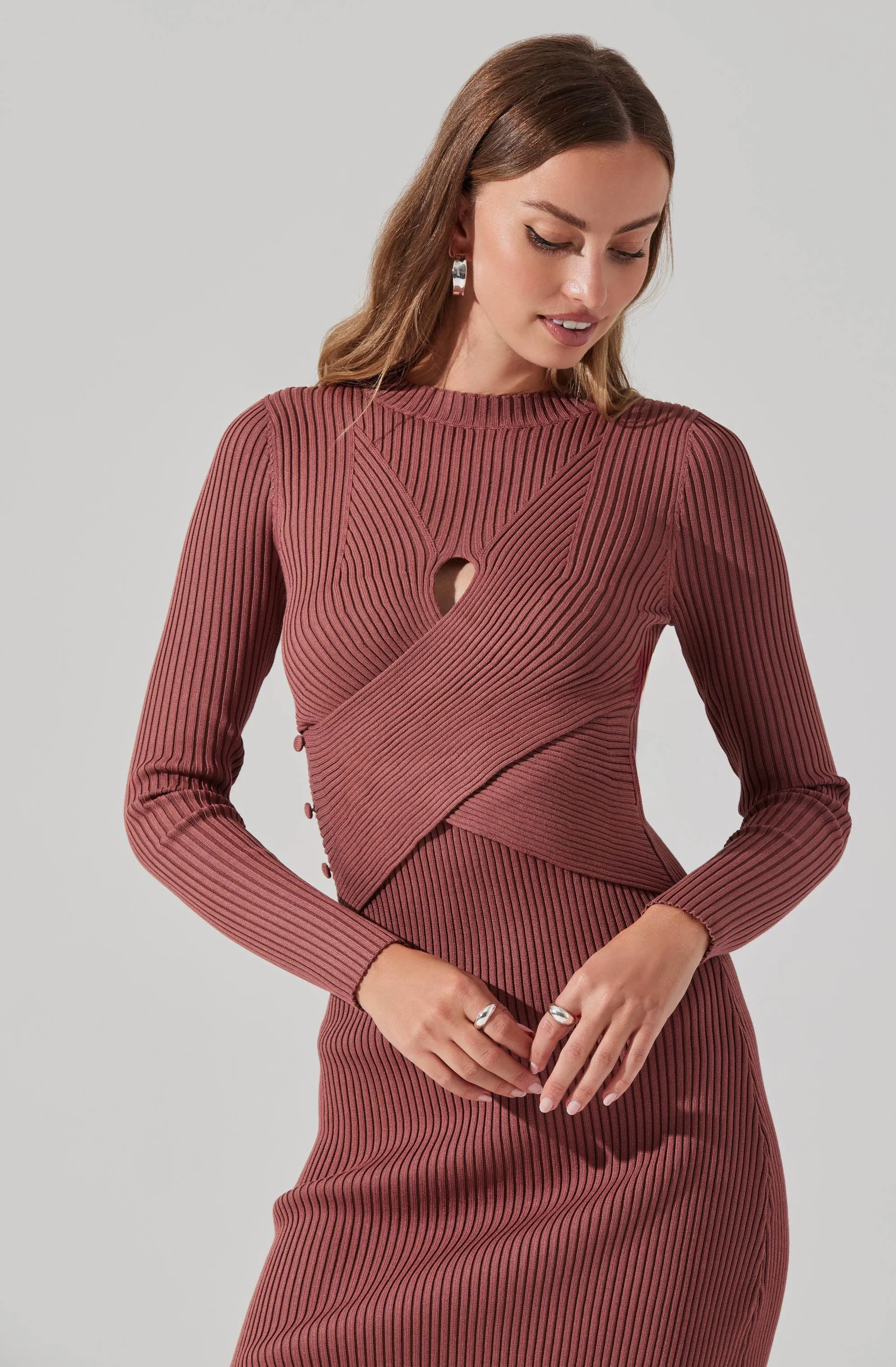 Long Sleeve Button Side Midi Sweater Dress sold by Astr product image thumbnail 2