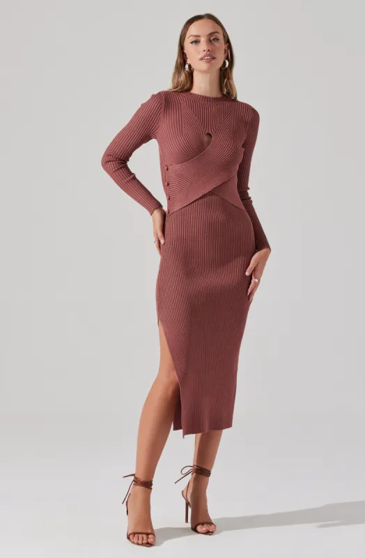 Long Sleeve Button Side Midi Sweater Dress sold by Astr