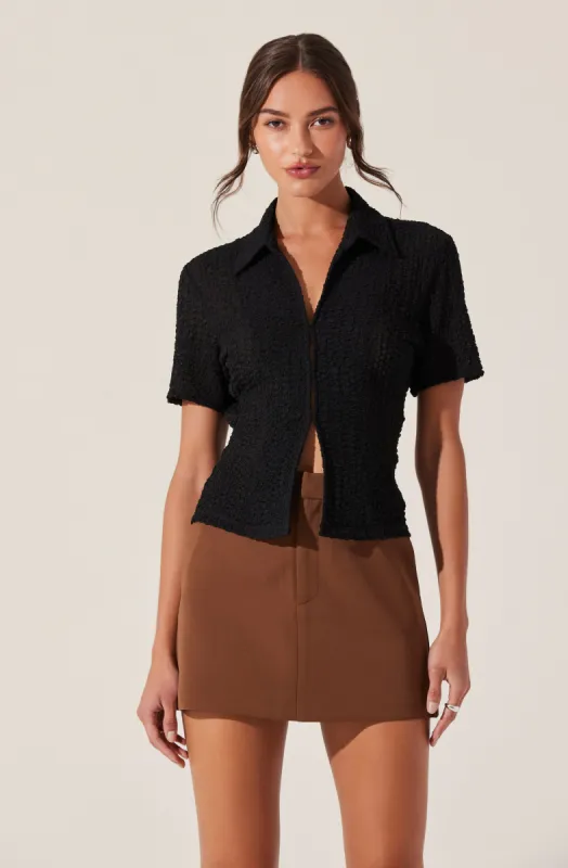 Textured Collared Hook-Closure Top sold by Astr