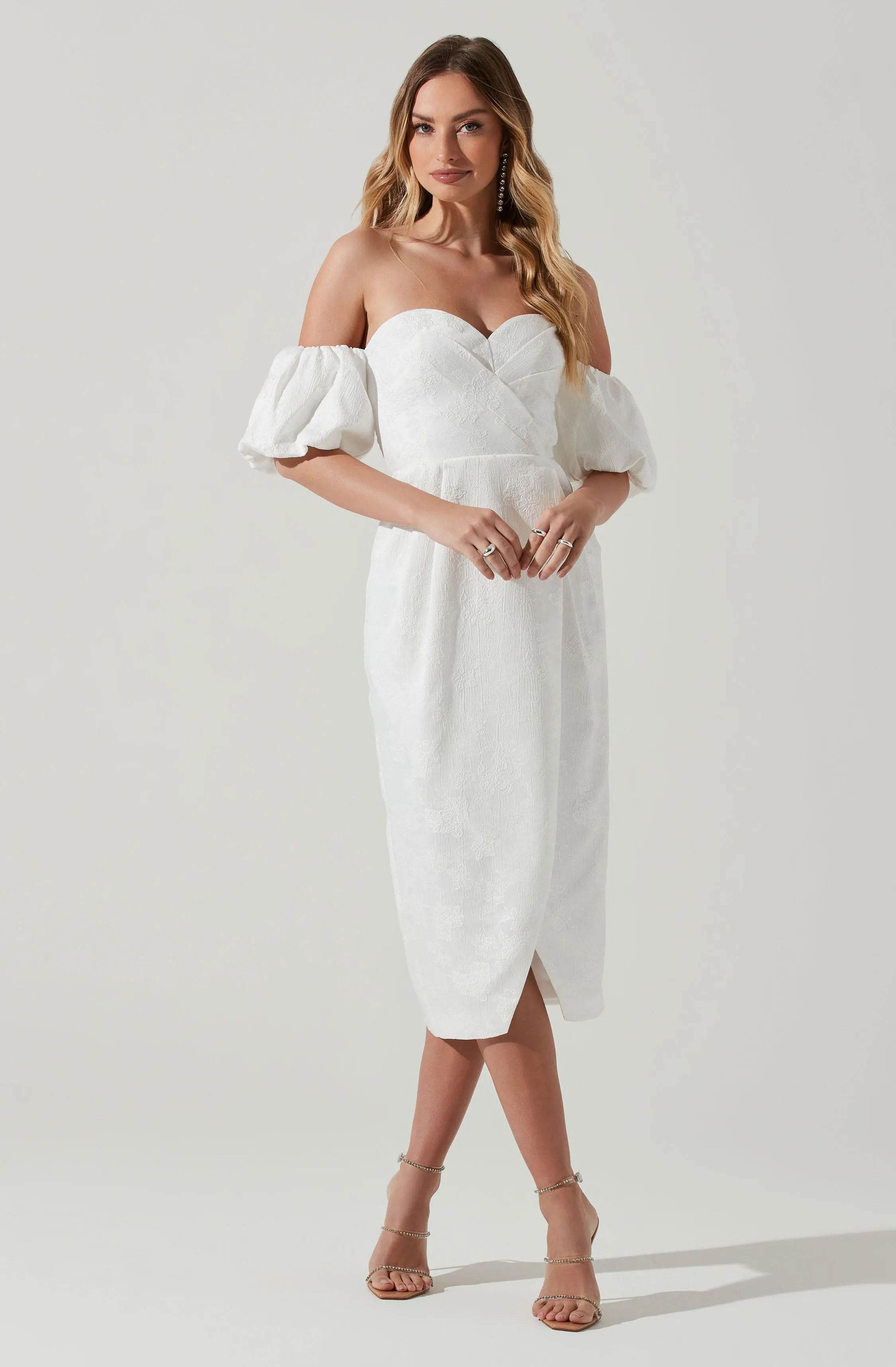 Zurina Off Shoulder Puff Sleeve Midi Dress sold by Astr product image thumbnail 3