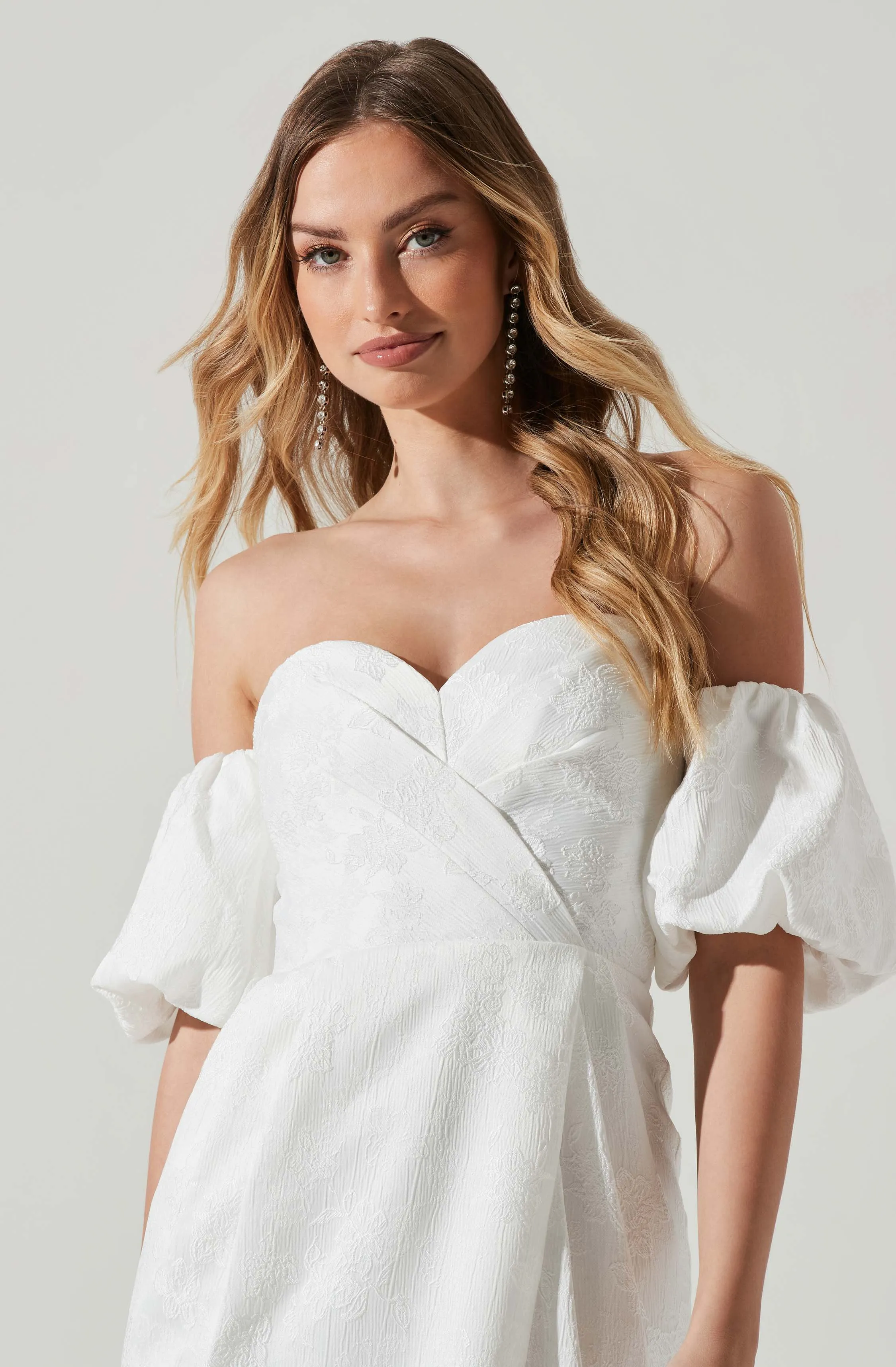 zurina off shoulder puff sleeve midi dress ZURINA DRESS ~ ShopElle