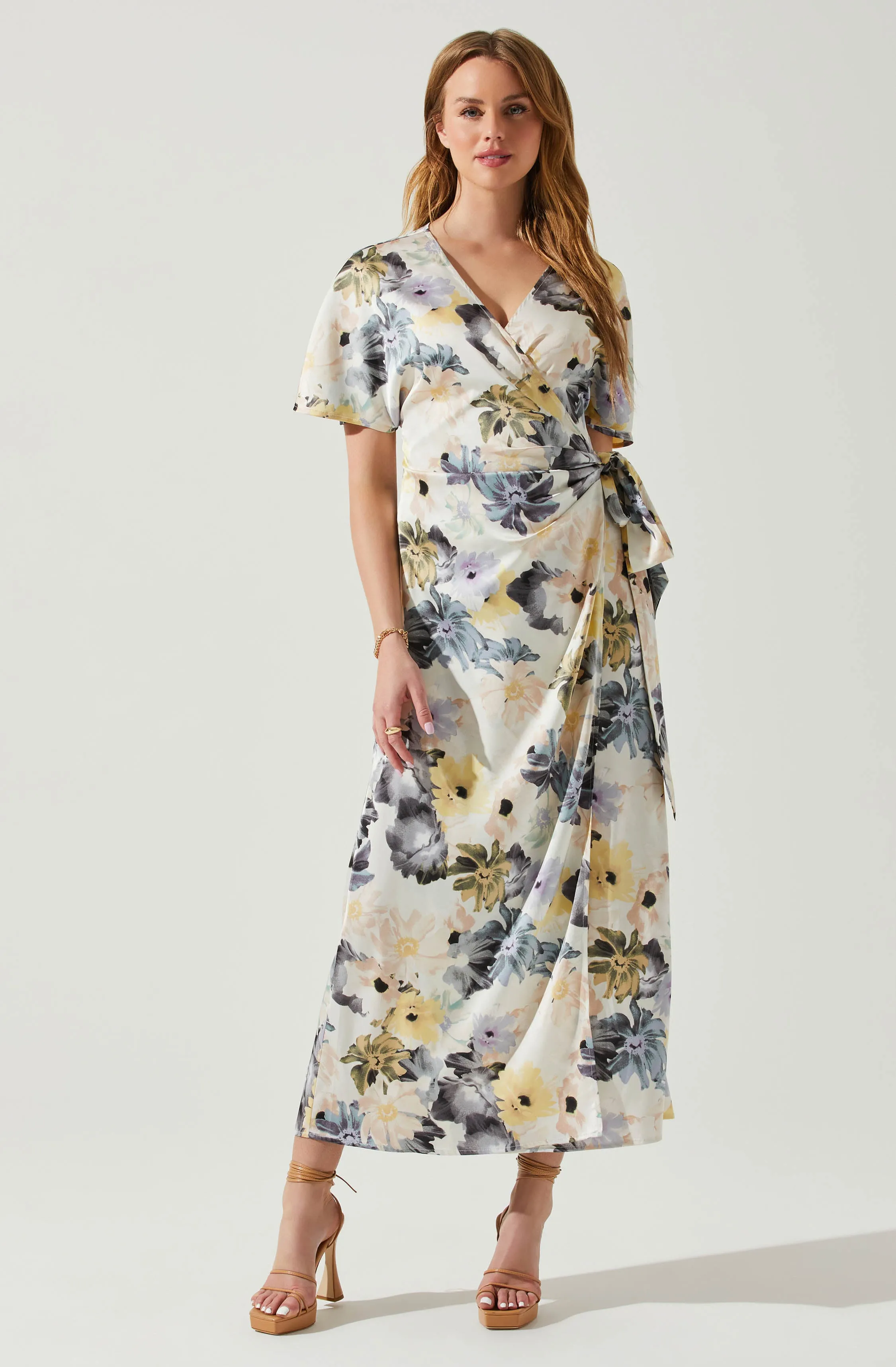 Floral Short Sleeve Wrap Front Maxi Dress sold by Astr