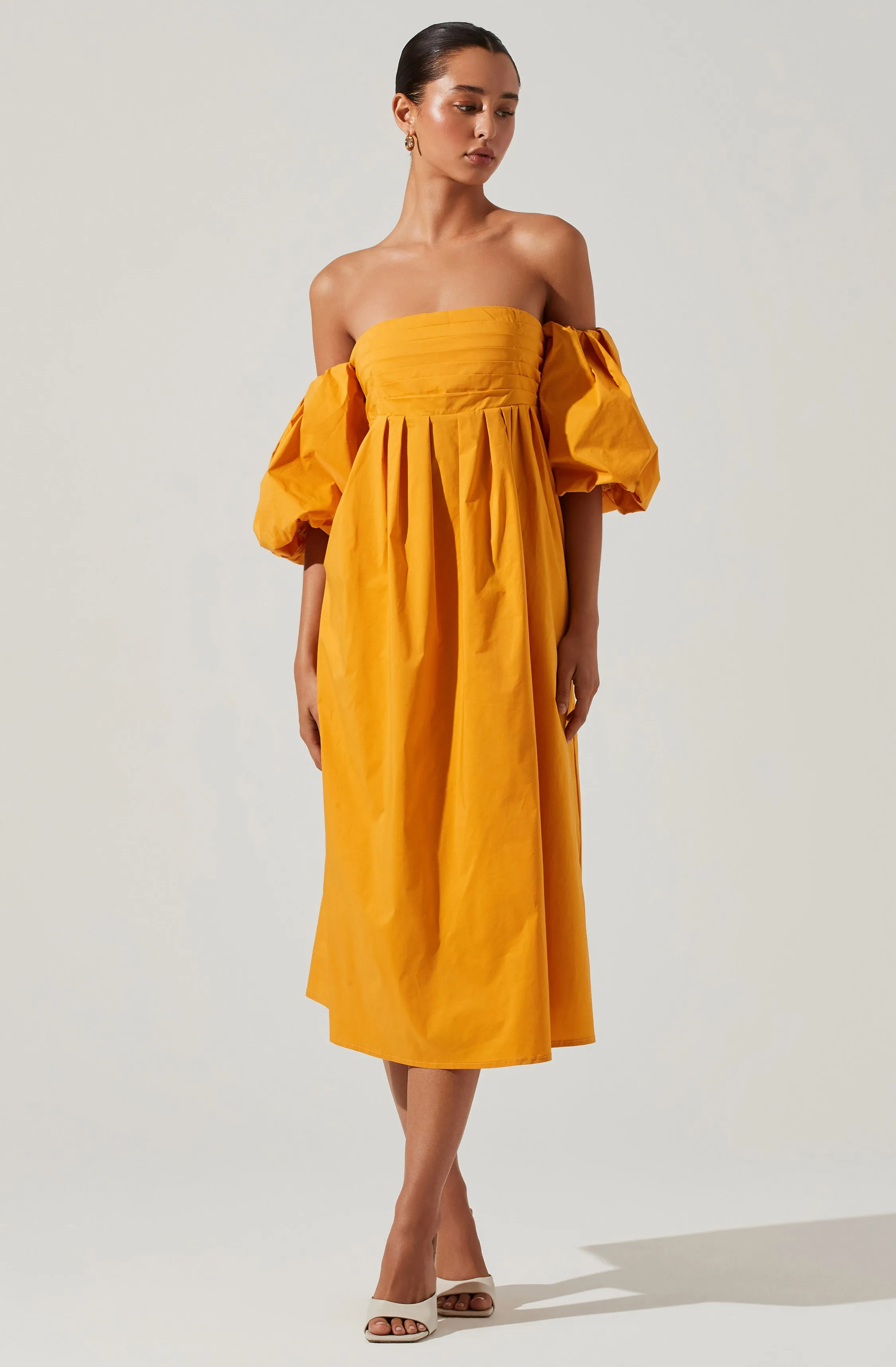 Carlin Off Shoulder Puff Sleeve Midi Dress sold by Astr