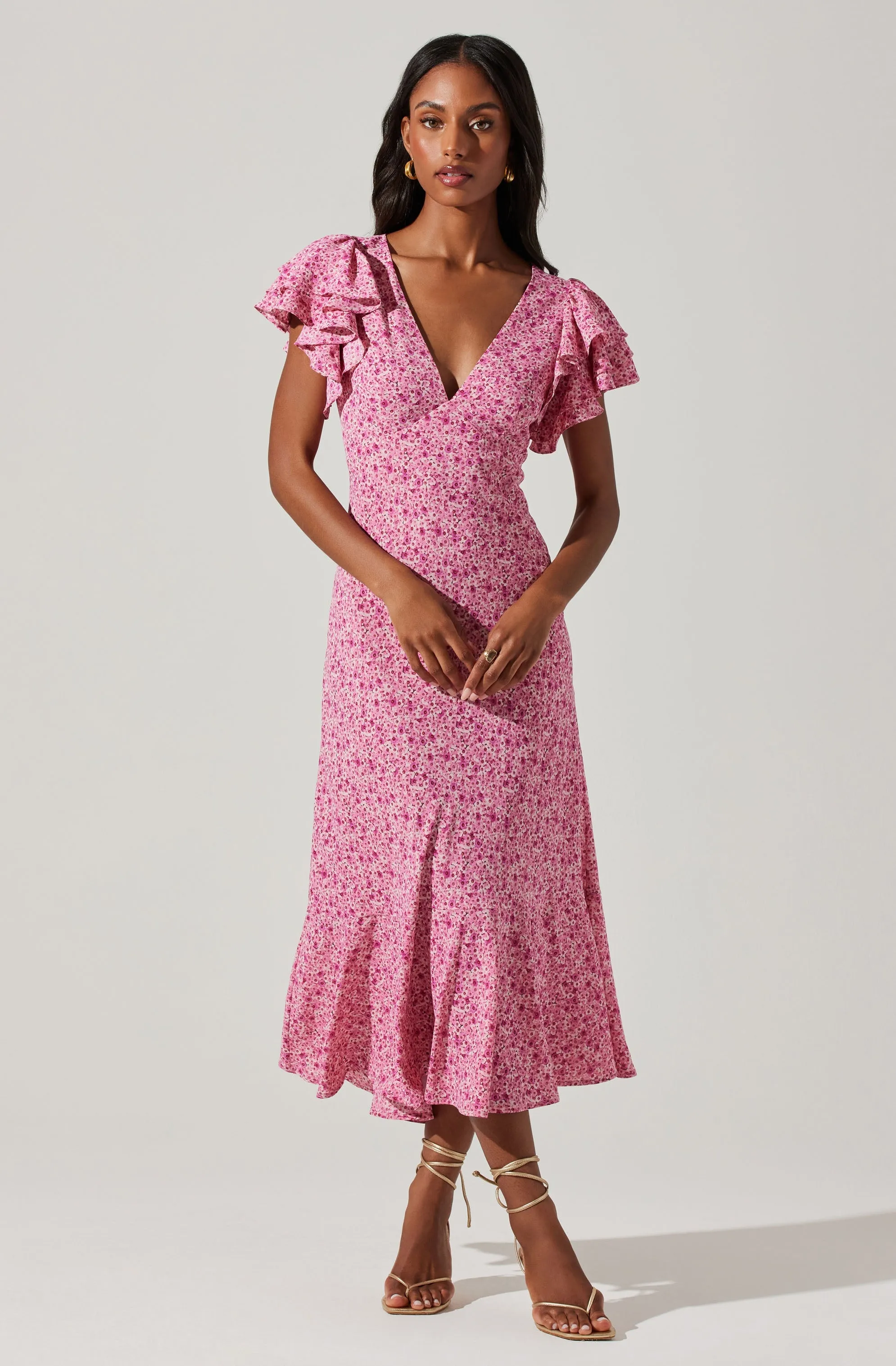 Celestine Floral Flutter Sleeve Midi Dress | Parallel