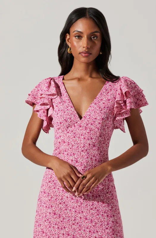 celestine floral ruffle midi dress Celestine Floral Flutter Sleeve Midi Dress