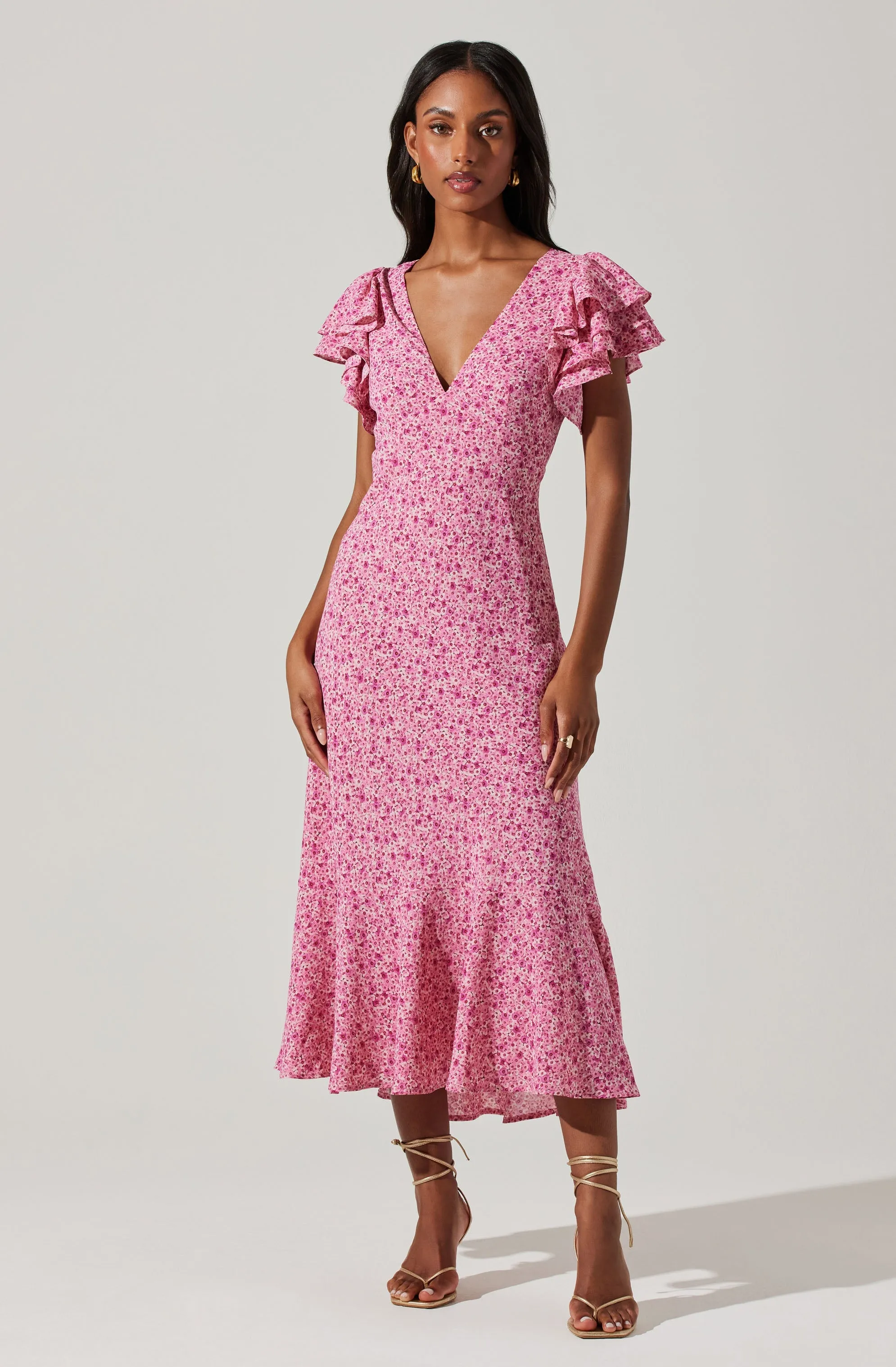 Celestine Floral Flutter Sleeve Midi Dress sold by Astr product image thumbnail 3