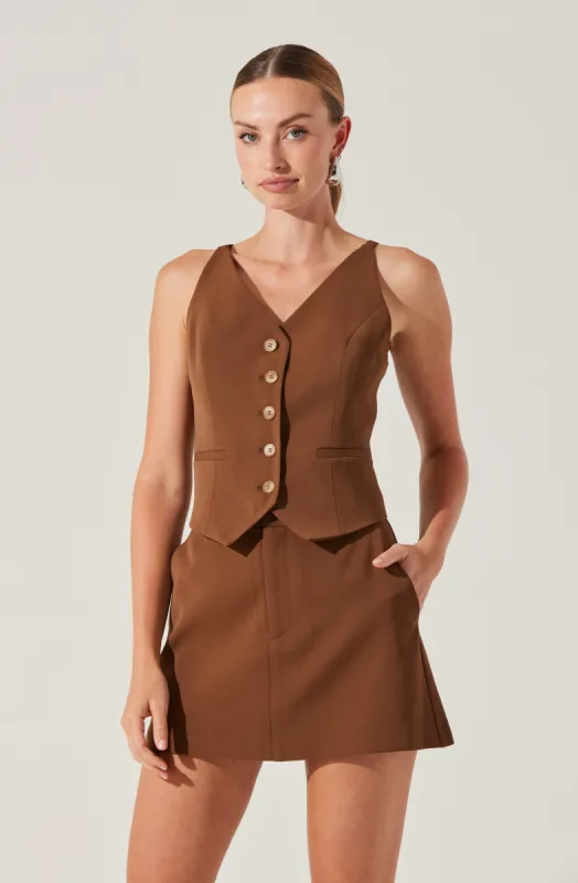 Tailored Button Up V-neck Vest sold by Astr