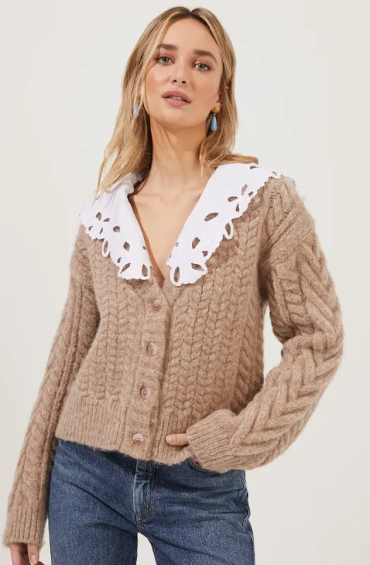 Pemberley Oversized Collar Cable Knit Cardigan sold by Astr