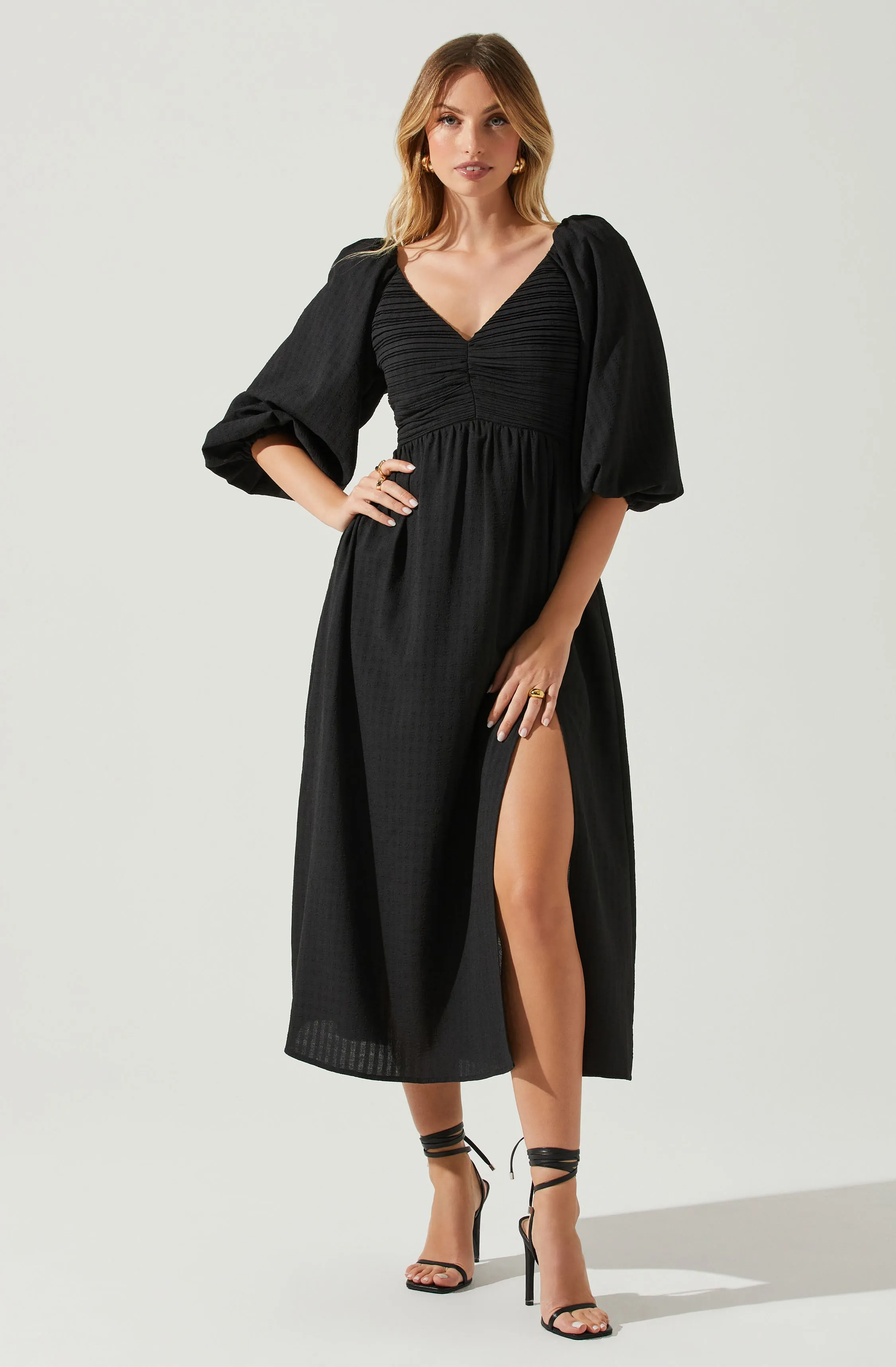 Juniper Half Sleeve Textured Midi Dress sold by Astr