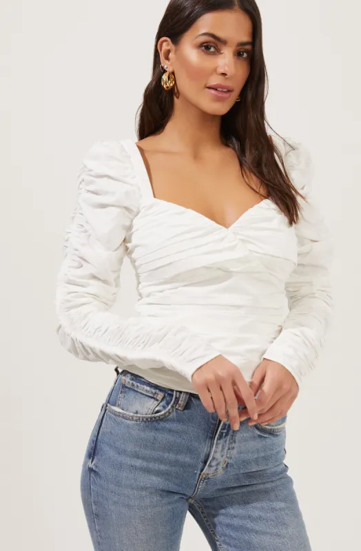 Imogene Ruched Long Sleeve Sweetheart Top sold by Astr