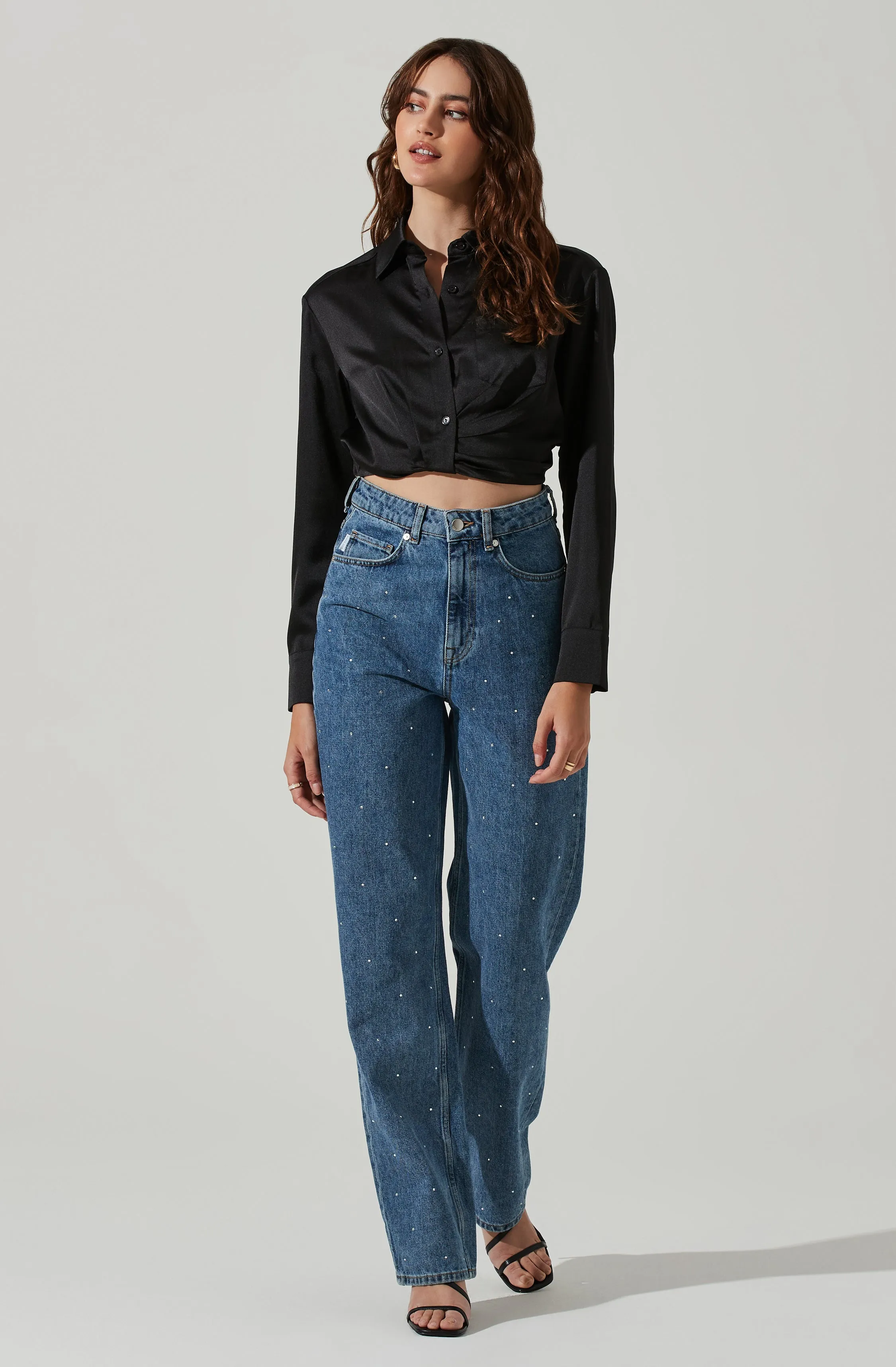 Sutton Satin Button Up Crop Top sold by Astr product image thumbnail 4