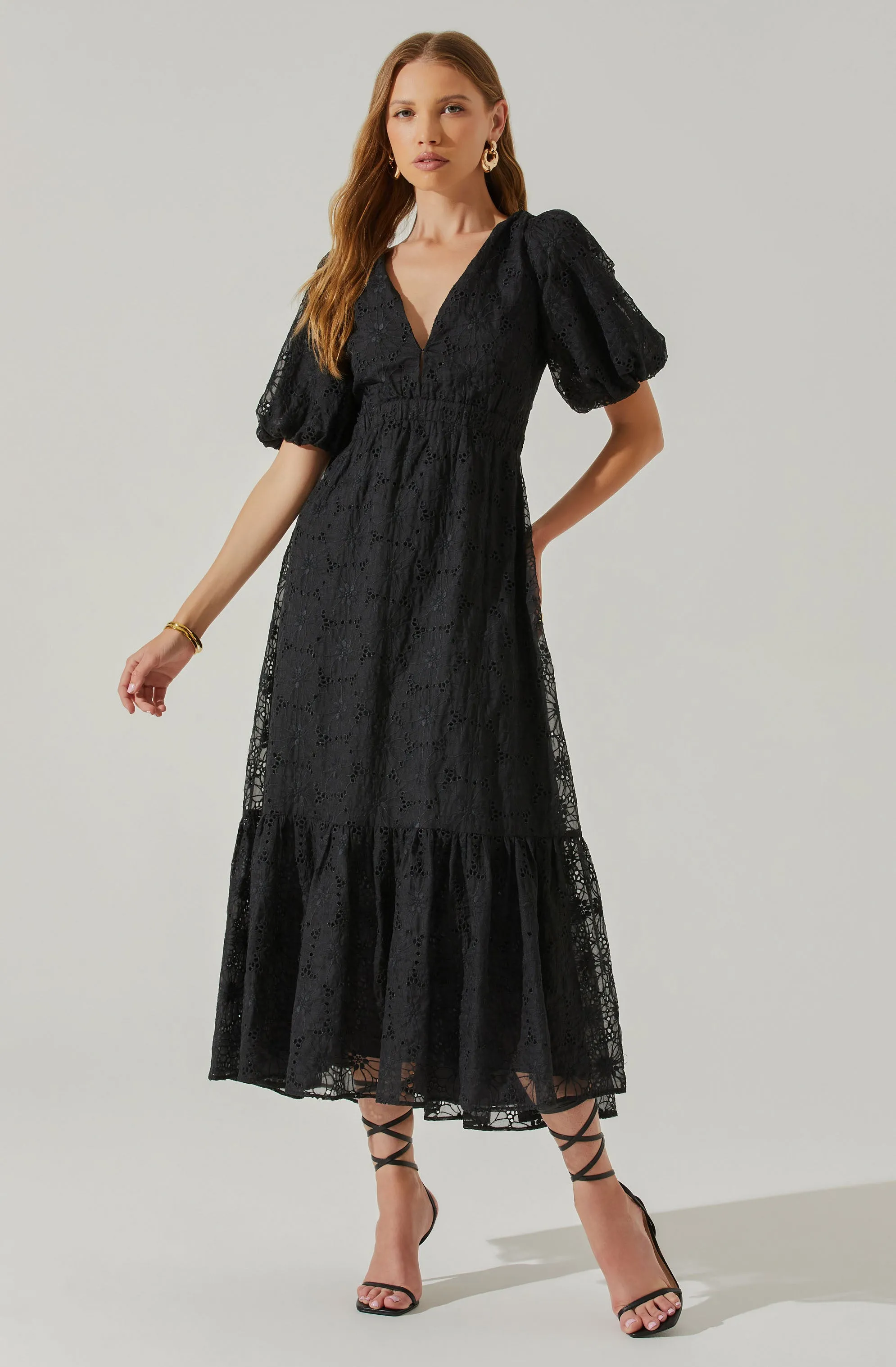 Jaxine Eyelet Puff Sleeve Open Back Midi Dress sold by Astr product image thumbnail 3