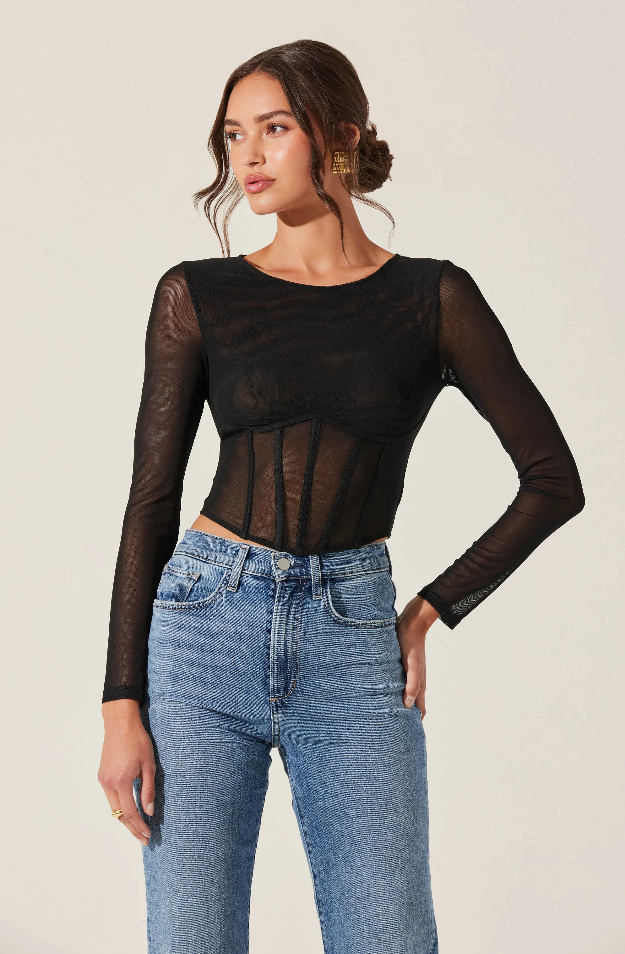 Long Sleeve Mesh Corset Top sold by Astr product image thumbnail 3