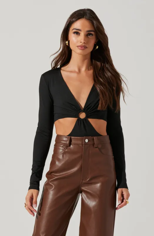 Kiara O-Ring Cutout Long Sleeve Bodysuit made by Astr