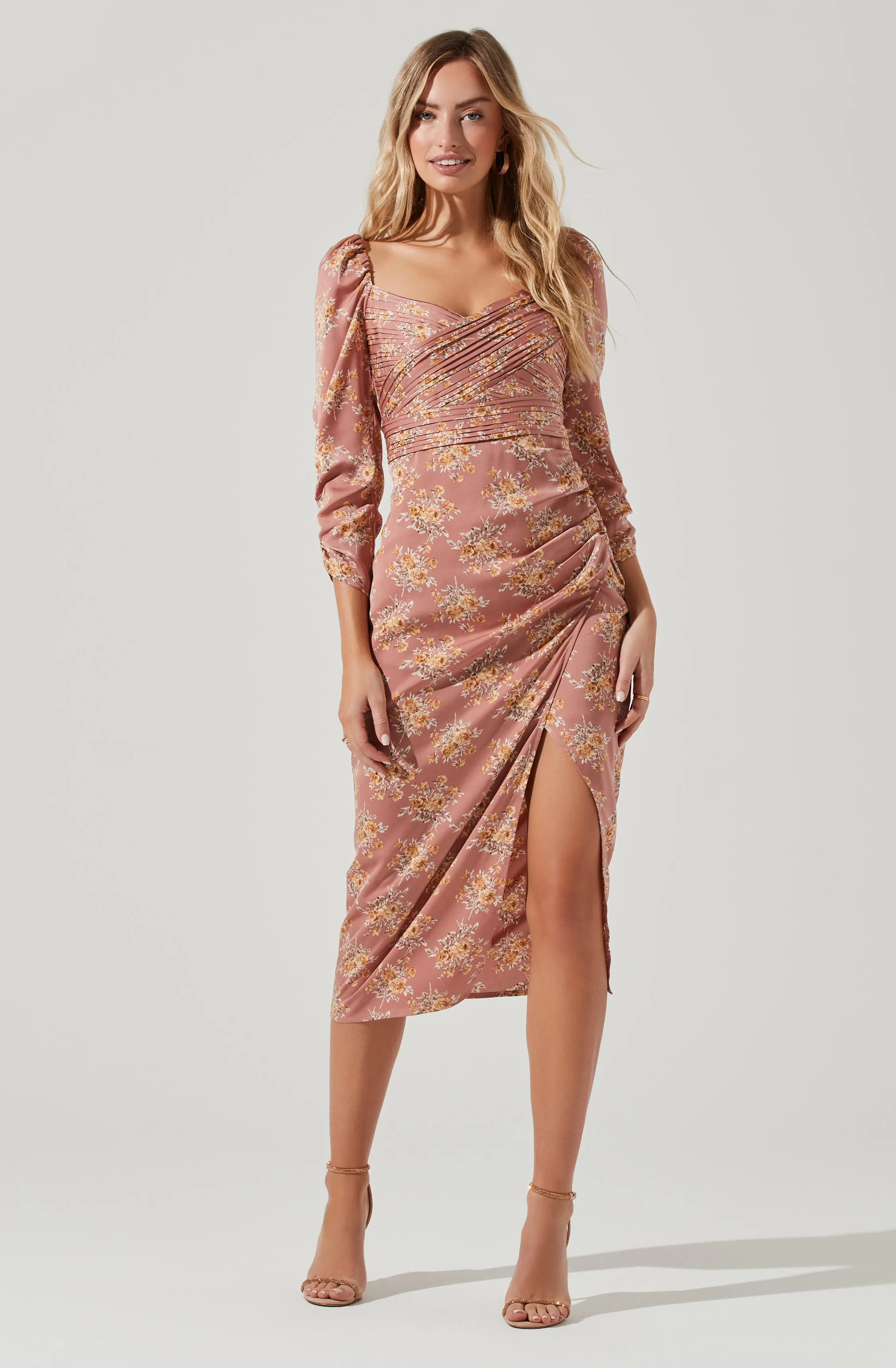Evana Floral Half Sleeve Midi Dress sold by Astr
