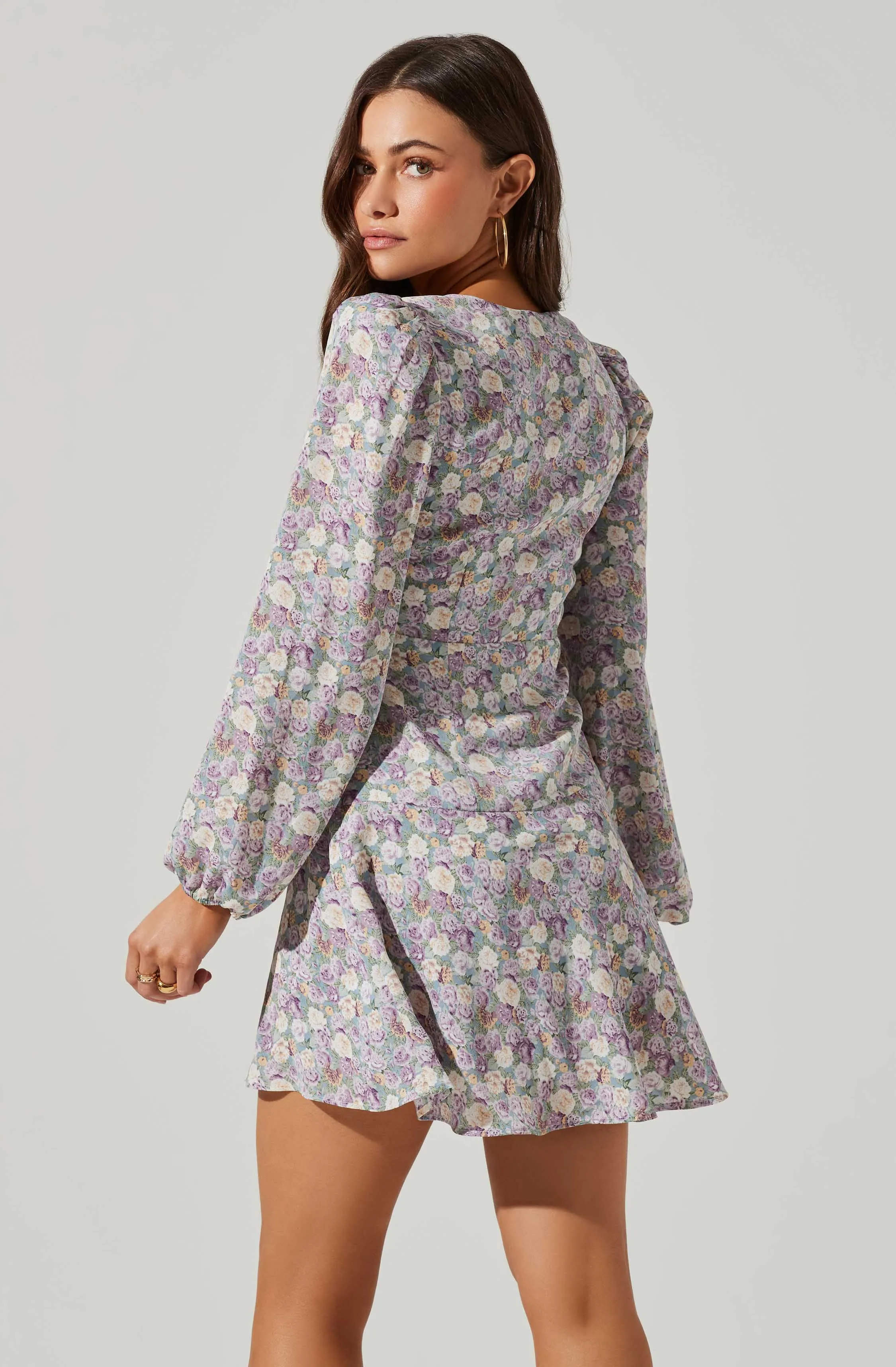 Floral Long Sleeve Side Tie V Neck Mini Dress sold by Astr product image thumbnail 5
