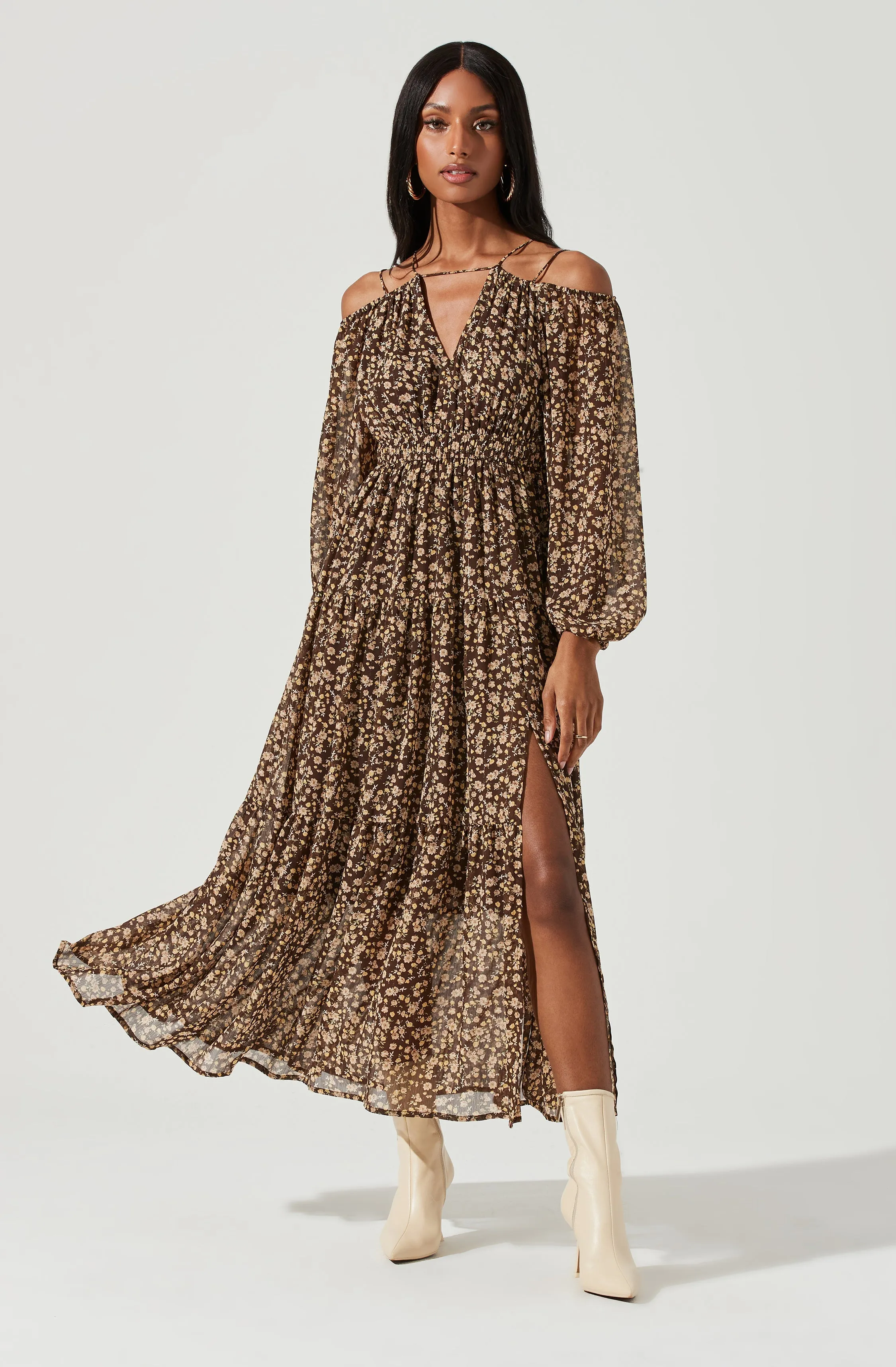 Ciri Floral Cold Shoulder Midi Dress sold by Astr