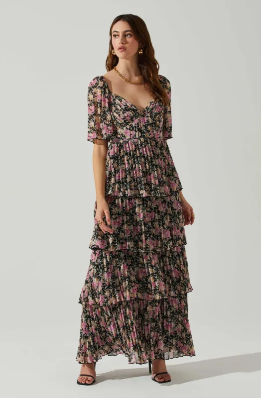 Gracelynn Tiered Short Sleeve Floral Maxi Dress sold by Astr
