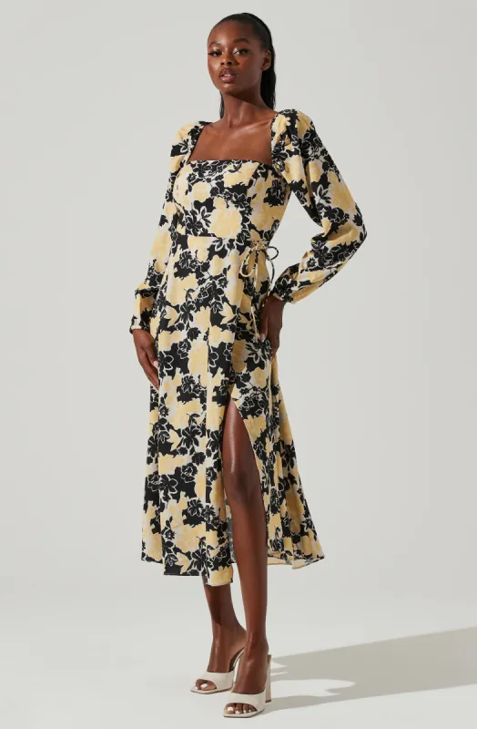 Hayden Floral Square Neck Tie Waist Midi Dress sold by Astr