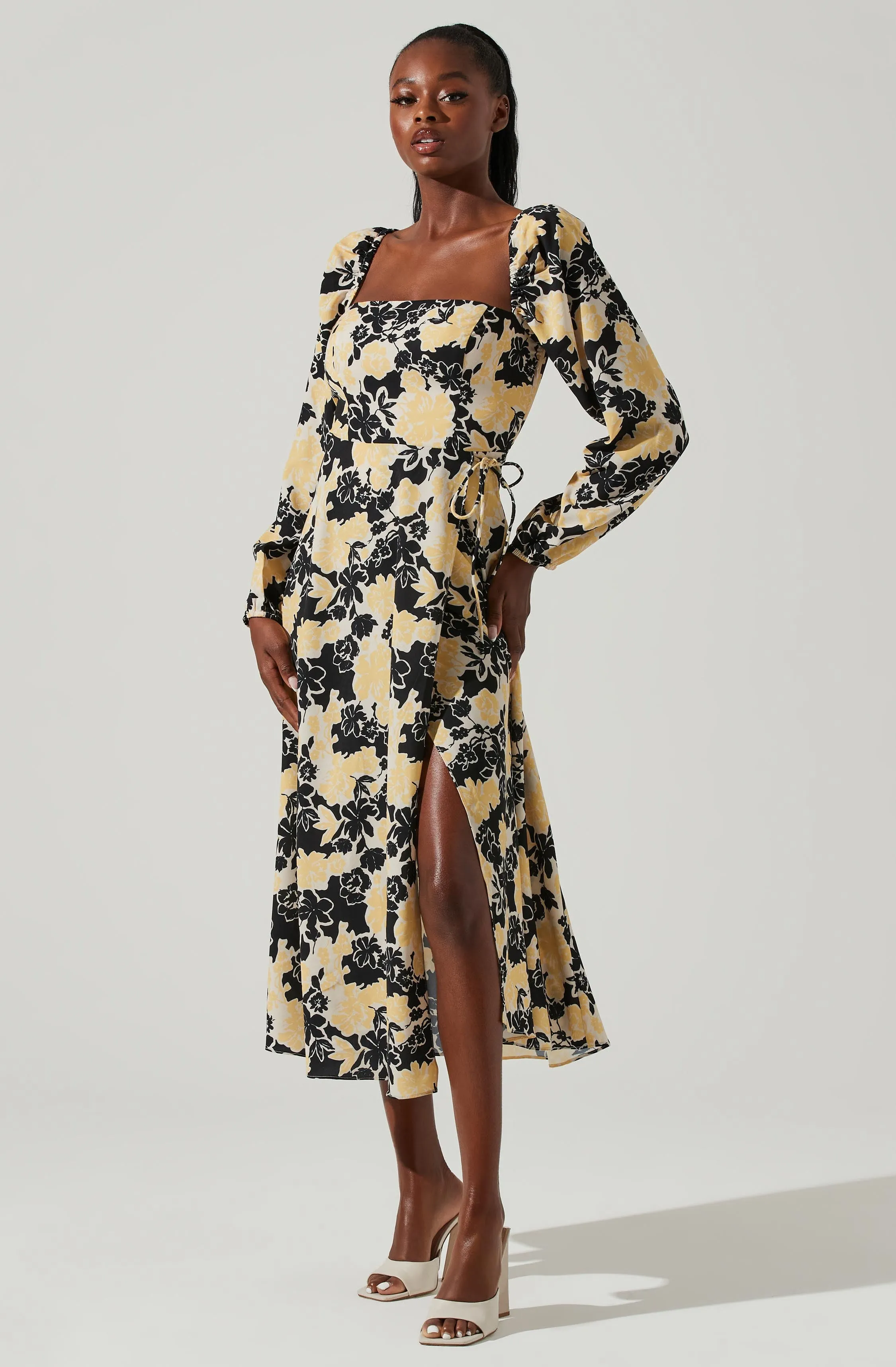 Hayden Floral Square Neck Tie Waist Midi Dress sold by Astr