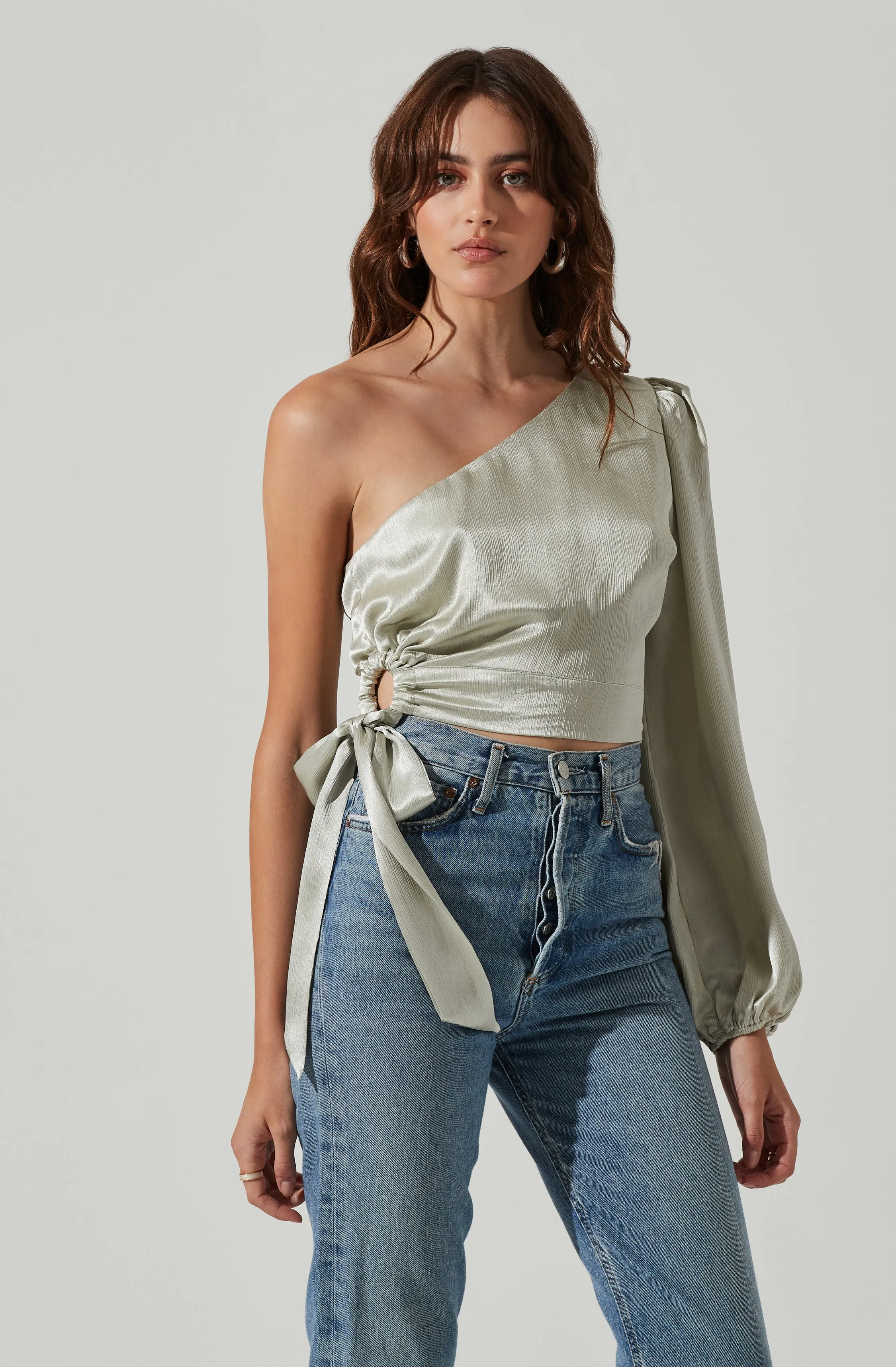 One Shoulder Side Tie Long Sleeve Top sold by Astr