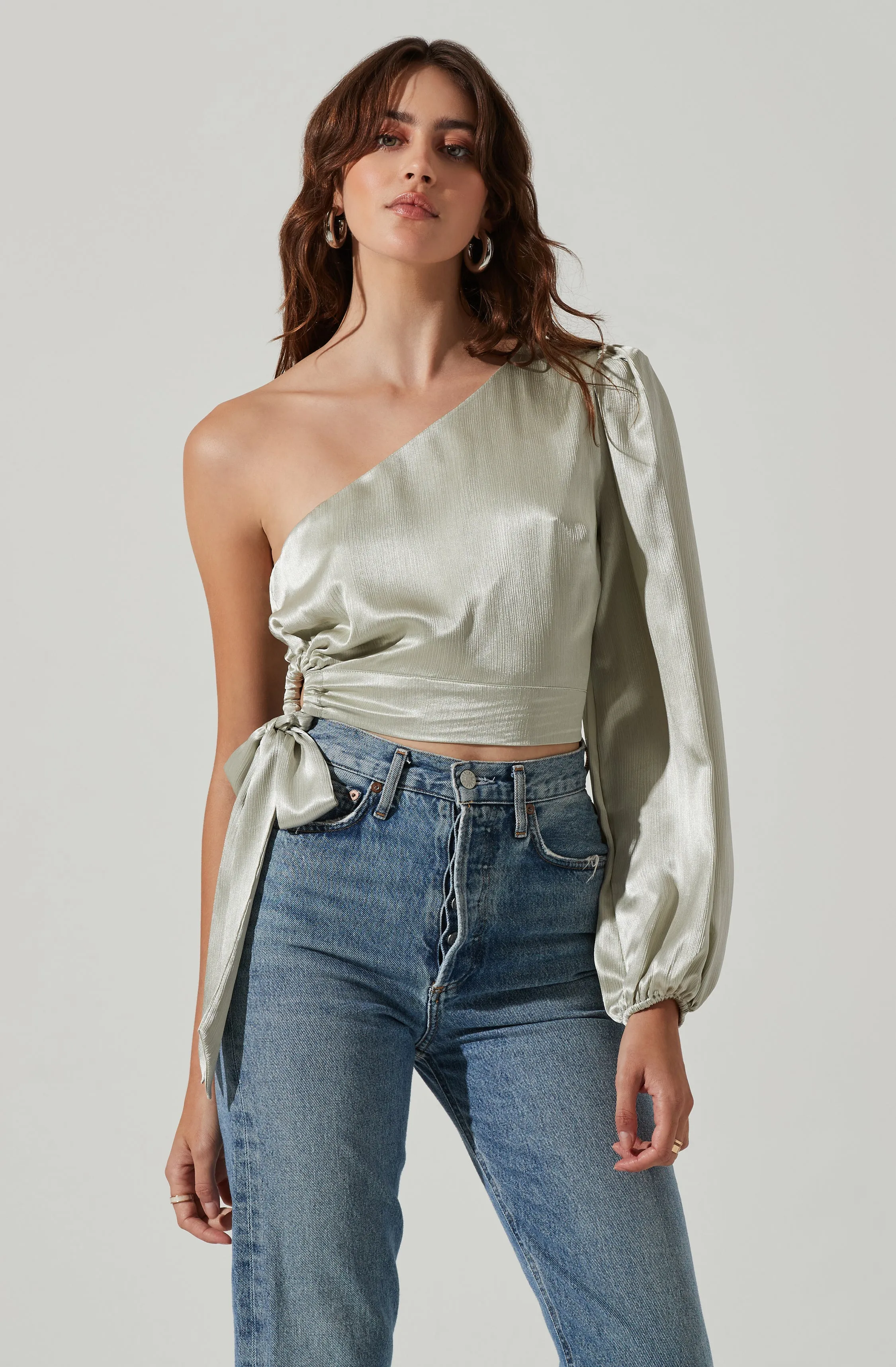 One Shoulder Side Tie Long Sleeve Top sold by Astr product image thumbnail 3