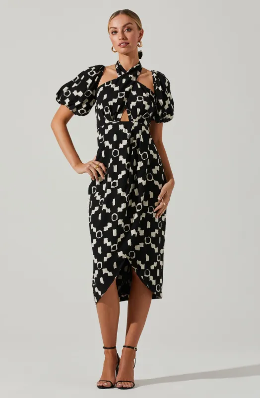 Hailey Geo Print Halter Midi Dress sold by Astr