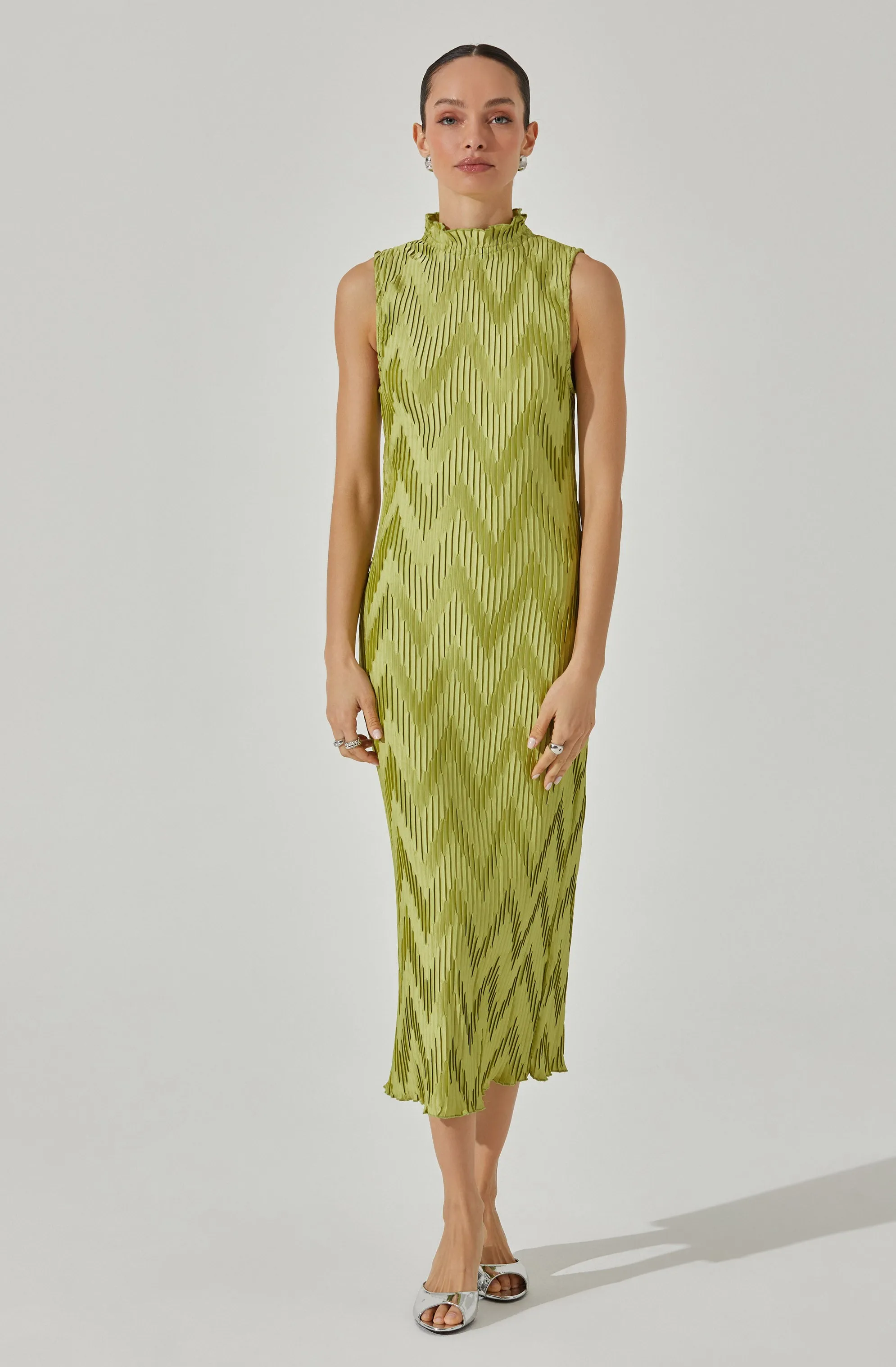 Textured Plisse Mock Neck Midi Dress sold by Astr