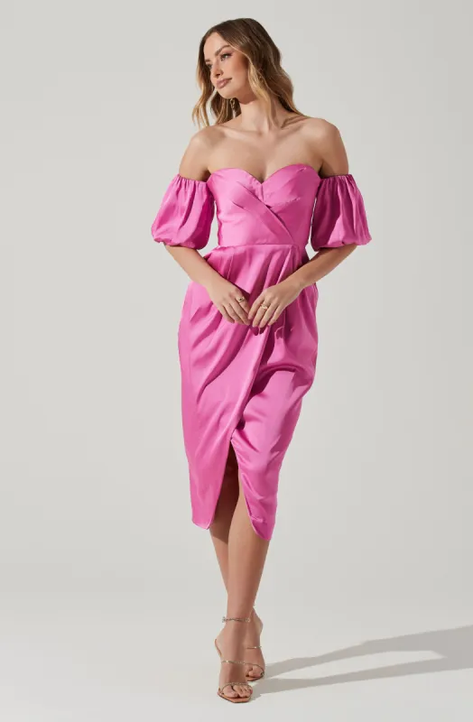 Zurina Off Shoulder Puff Sleeve Midi Dress sold by Astr