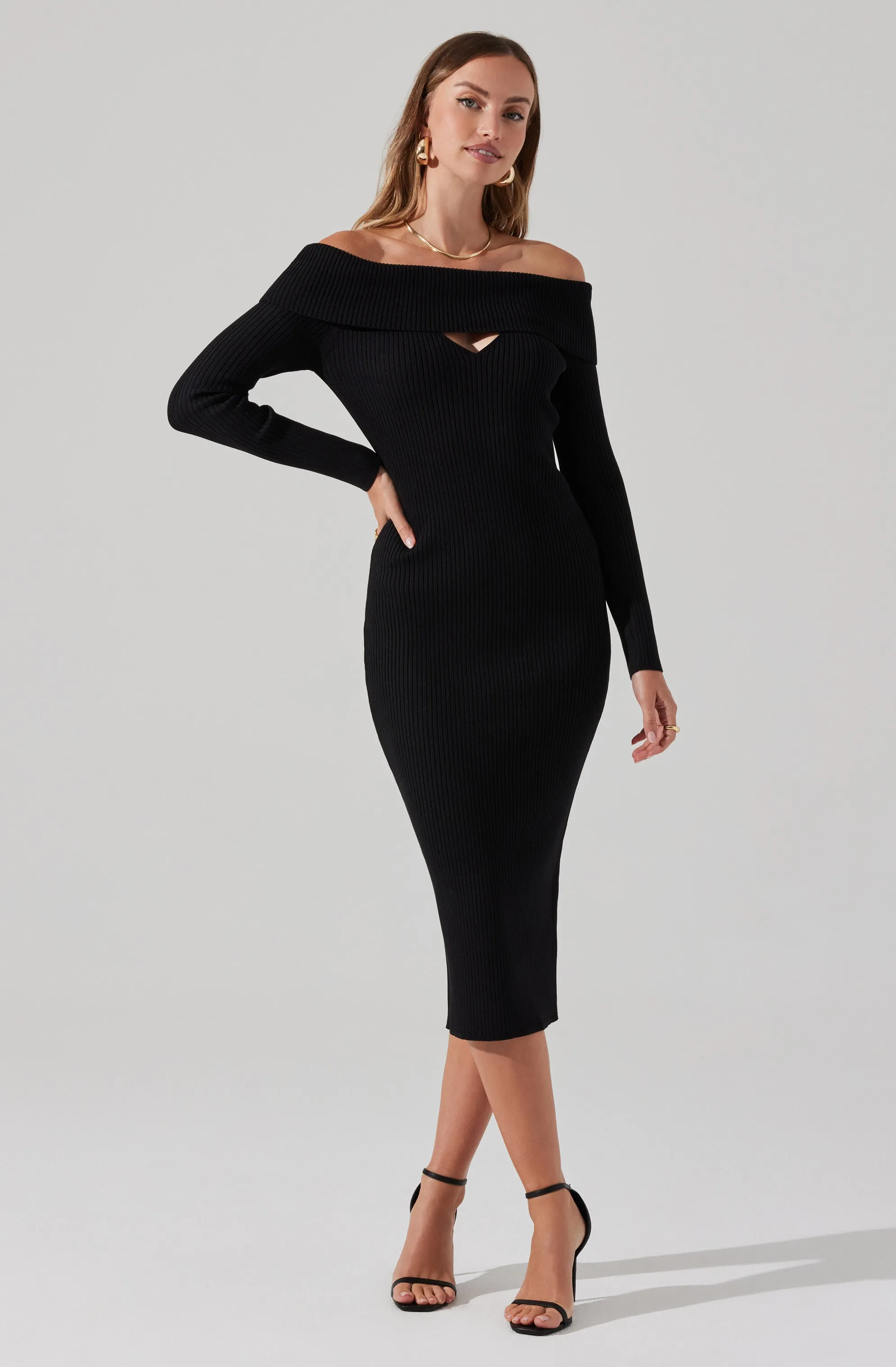 Foldover Long Sleeve Midi Sweater Dress sold by Astr product image thumbnail 3
